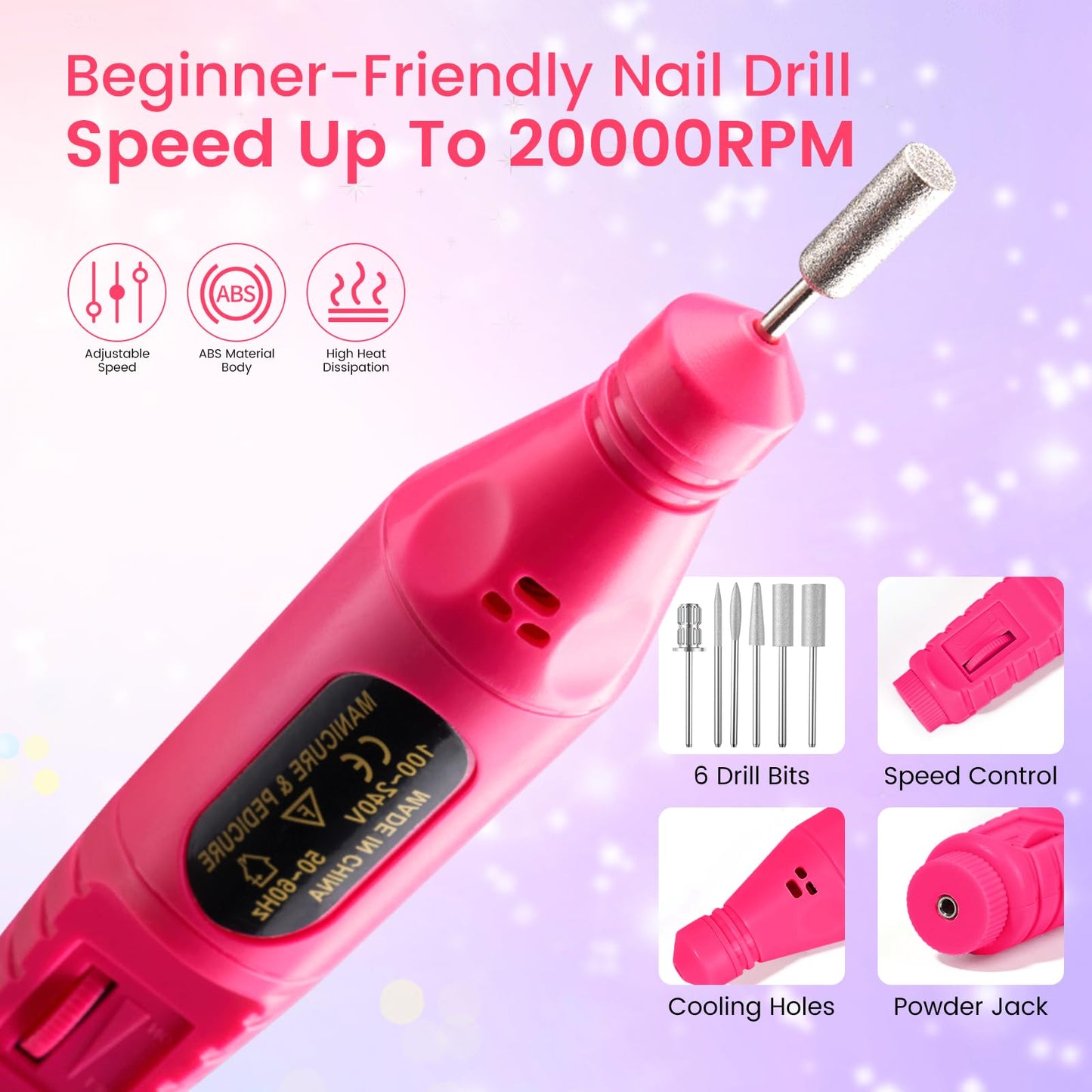 Acrylic Nail Kit for Beginners with Everything: 12 Colors Professional Acrylic Powder Starter Set with Drill UV Light Glitter & Rhinestones in Cosmetic Bag, Ideal Gift for Women Home & Salon (Purple)