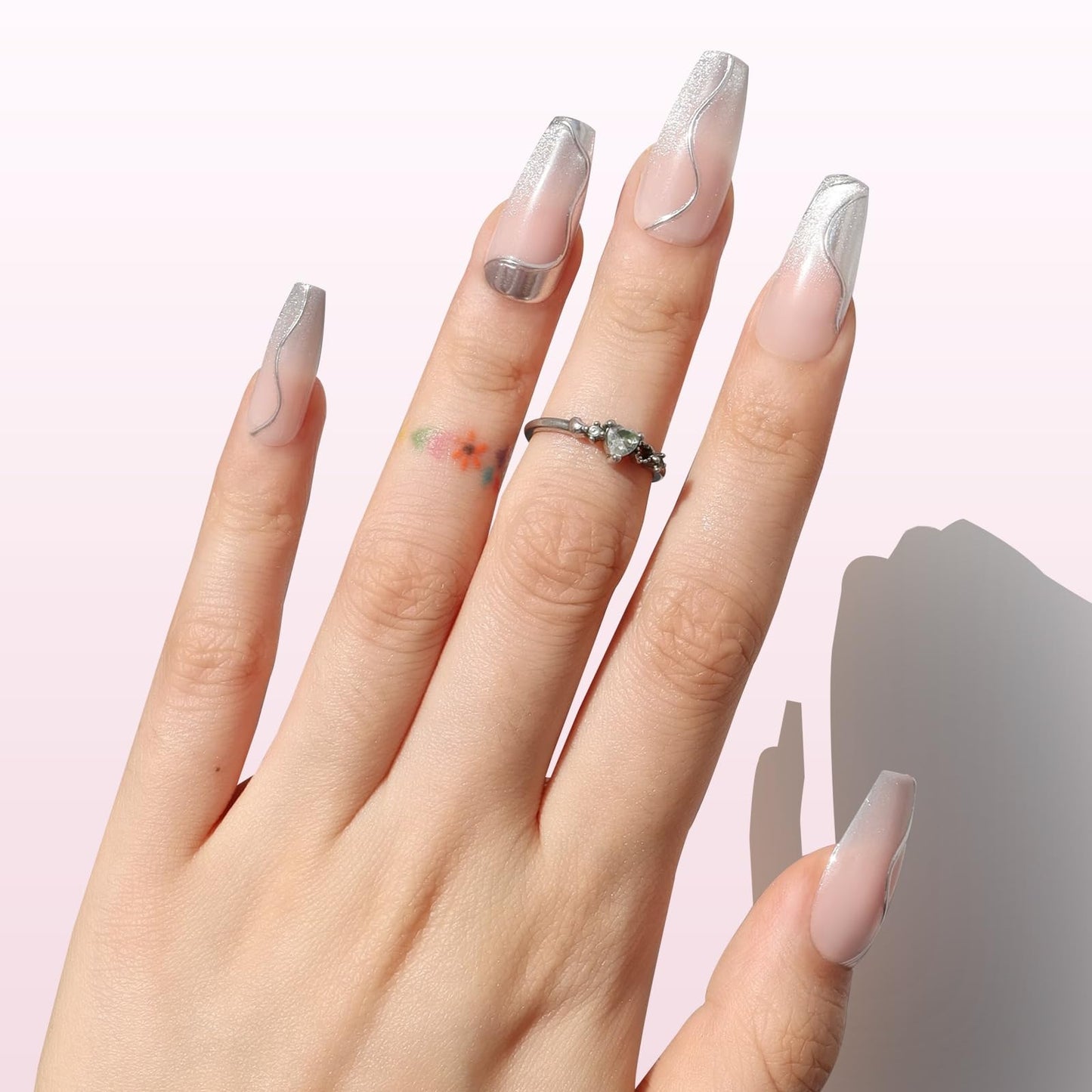 Nail Reformation Press On Nails, Shooting Star | Pink Long Coffin Fake Nails with 3D Metallic in a Glitter Finish, Reusable Stick On Nails in 15 Sizes - 30 False Nail Kit with Glue, Gifts for Women