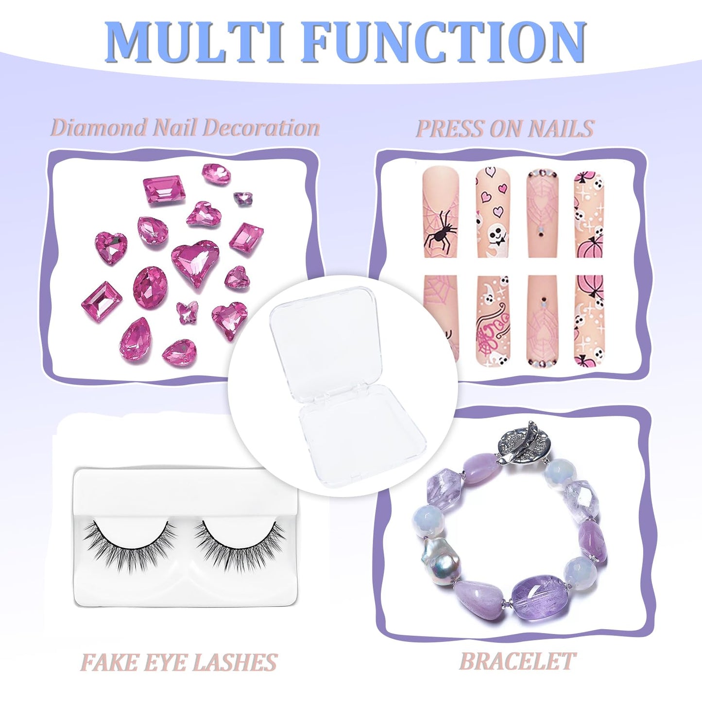 Press on Nail Box,30 Sets Display Case Artificial Nail Display Storage Box with 60 Pcs Adhesive Double Sided Tape Acrylic Nail Box Press On Nail Packaging for Nail Salon