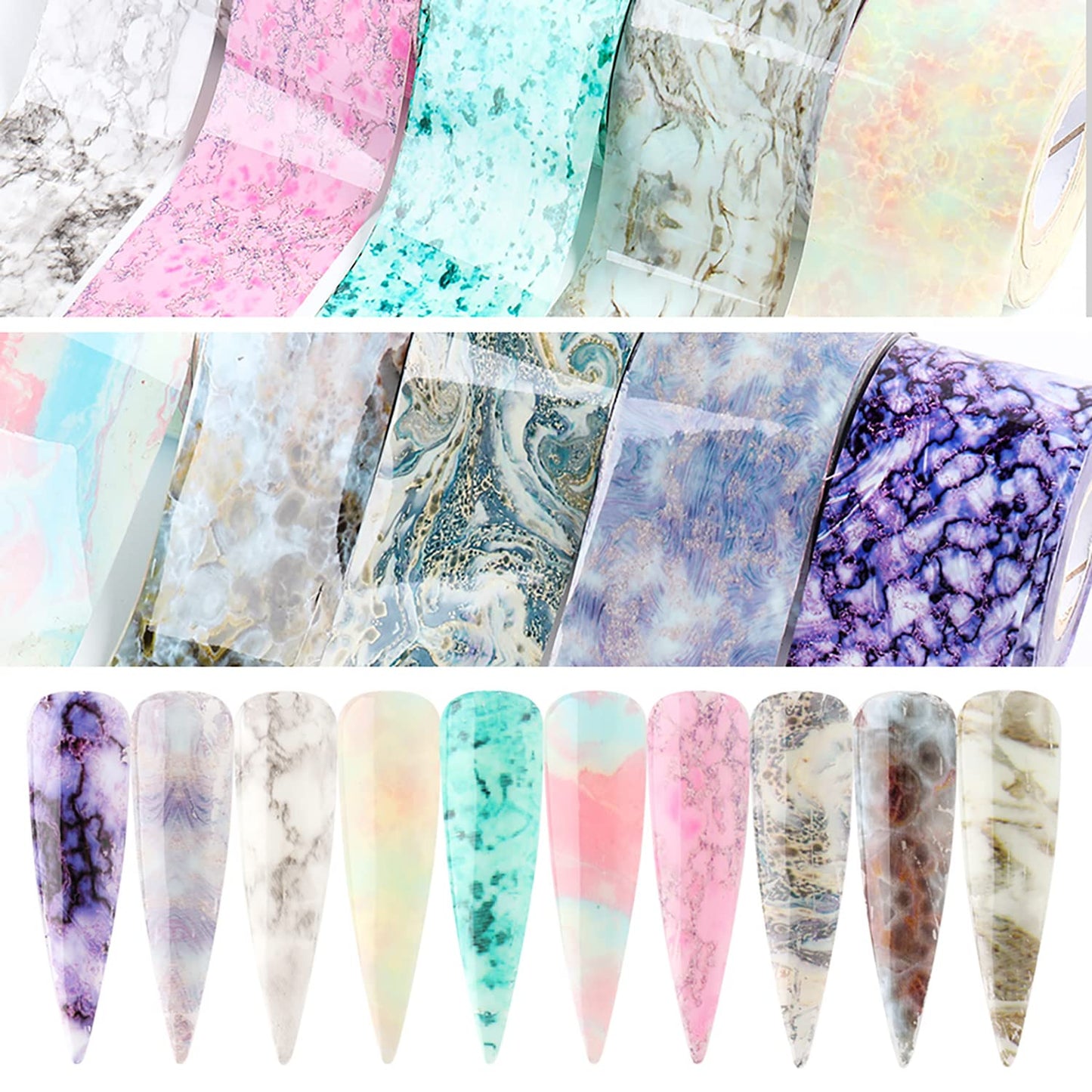 Marbling Holographic Nail Foil Stickers, Marble Polish Sheets Sky Starry Paper Foils for Nail Glue Polish, Women Manicure Film Decorations