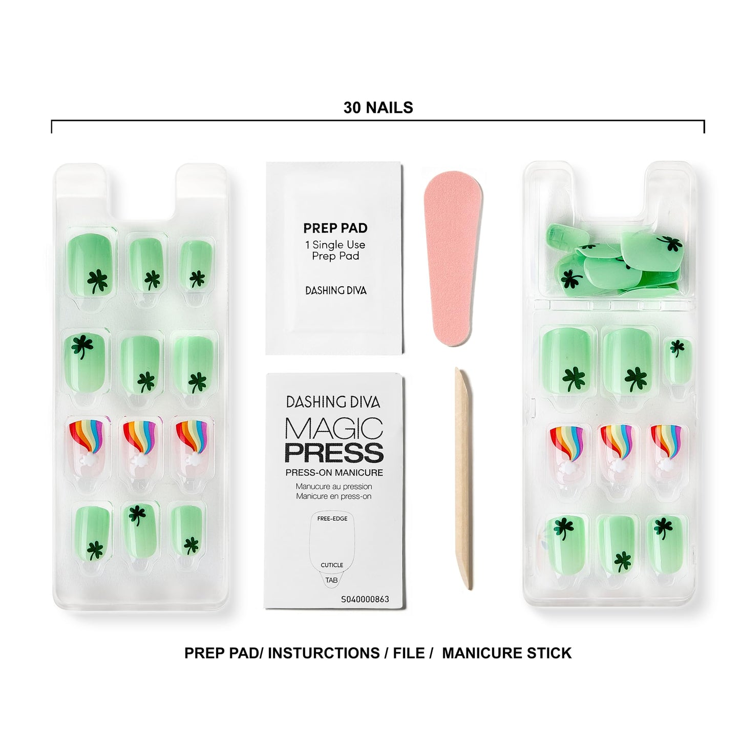 Dashing Diva Magic Press Nail Set - Over The Rainbow - Medium Square Press On Nails - Long Lasting Gel - Lasts Up to 10 Days - Gel Set - 4-Piece Manicure Kit with 30 Nails