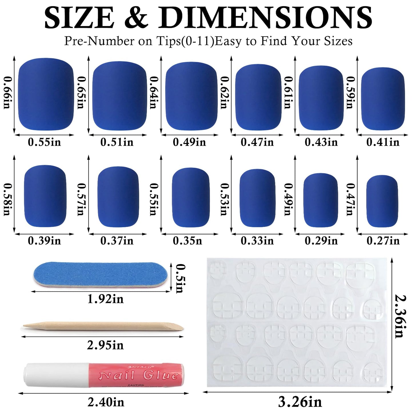Bellelfin Short Square Press on Nails, 120Pcs Matte Color Fake Nails Full Cover Acrylic Glue on Nails Artificial False Nail with Adhesive Tabs for Women Girls Fingernails Design, Royal Blue Nails
