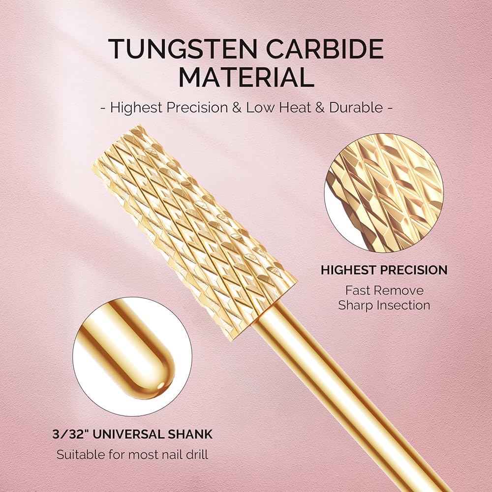 GLIX 13-Piece Professional Nail Drill Bits Set, Gold Tungsten Carbide E File Bits for Acrylic Nails & Gel Polish Removal, Ambidextrous Left/Right Hand Kit with 2XC Typhoon & Safety Cuticle Clean Bits