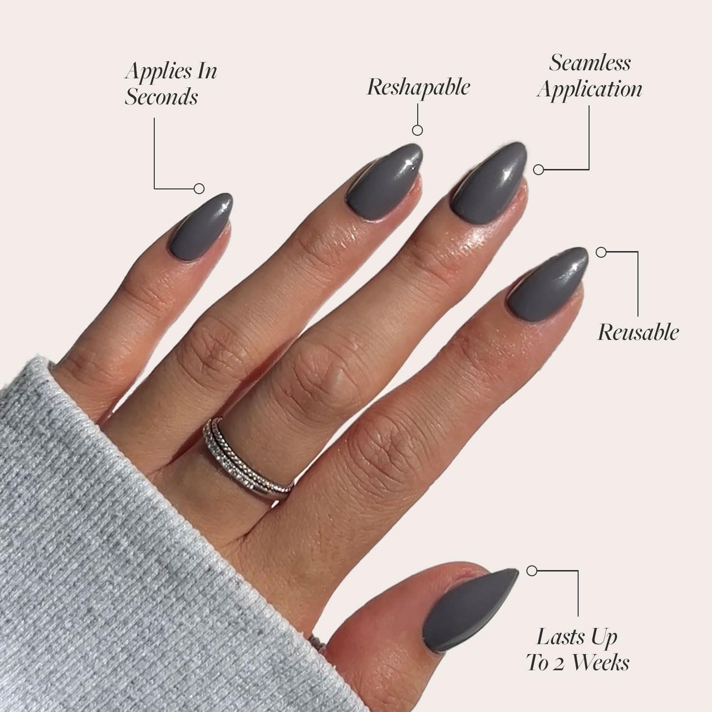 Glamnetic Press-On Nails Bundle - Ash Gray & Think Pink | Opaque Muted Smoke Gray Short Almond False Nails | Light Pastel Pink Short Oval Fake Nails | Reusable, Salon-Quality Nail Kits