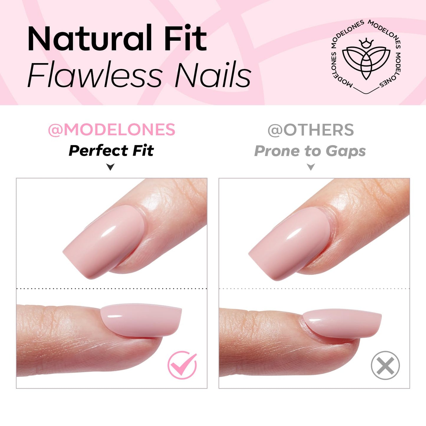 Modelones Extra Short Press on Nails, Baby Pink Squoval Fake Nails, Reusable Nail Kit with Nail Glue Adhesive Tabs Mini Nail File, Nails Press Ons 32Pcs 16 Sizes, Spring Women Girl Gift
