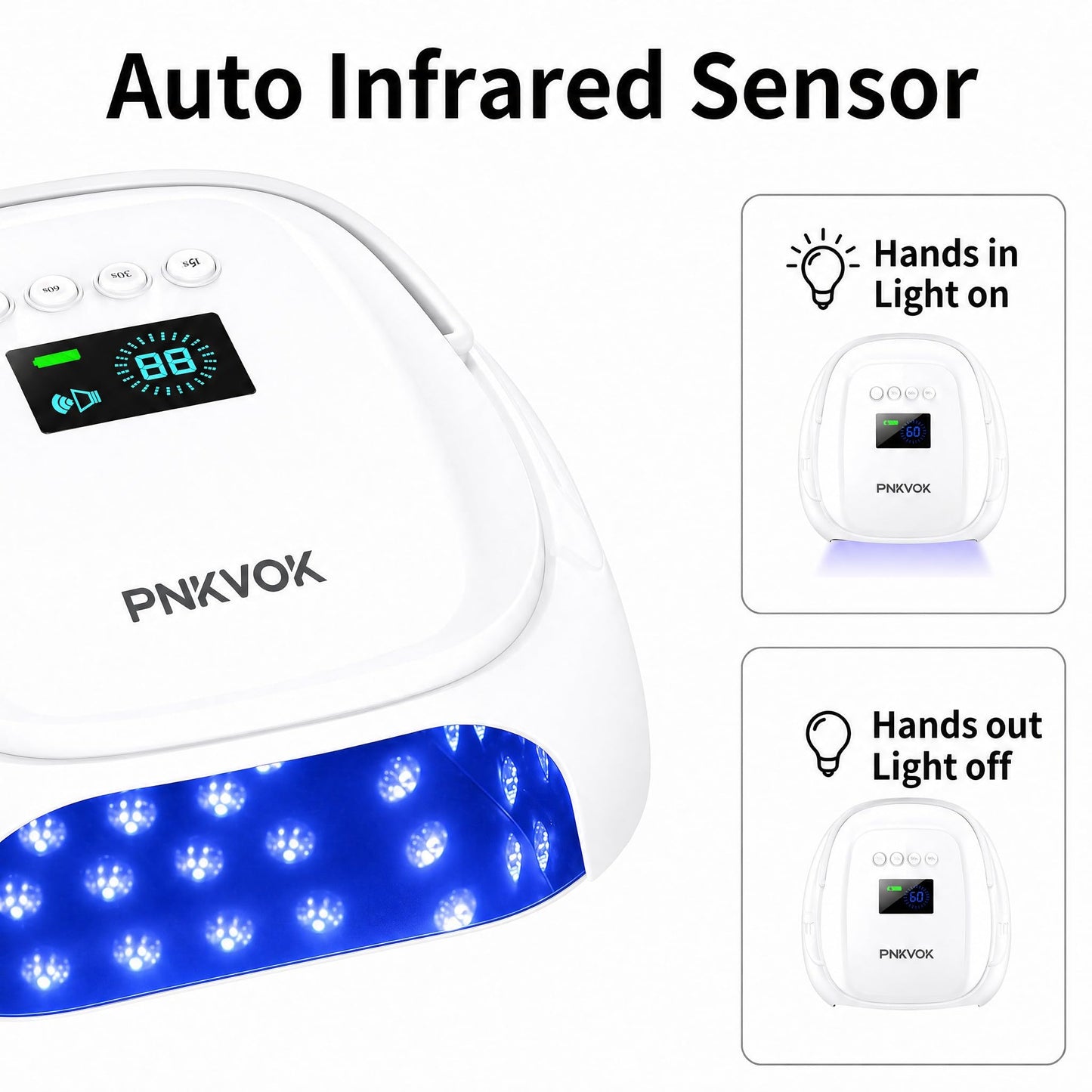 PNKVOK 126W Rechargeable UV LED Nail Lamp, Nail Dryer for Gel Polish UV Light for Nails Handle and Foot Rest, Fast Curing Gel Nail Dryer with 4 Timers for Salon and Home (White)