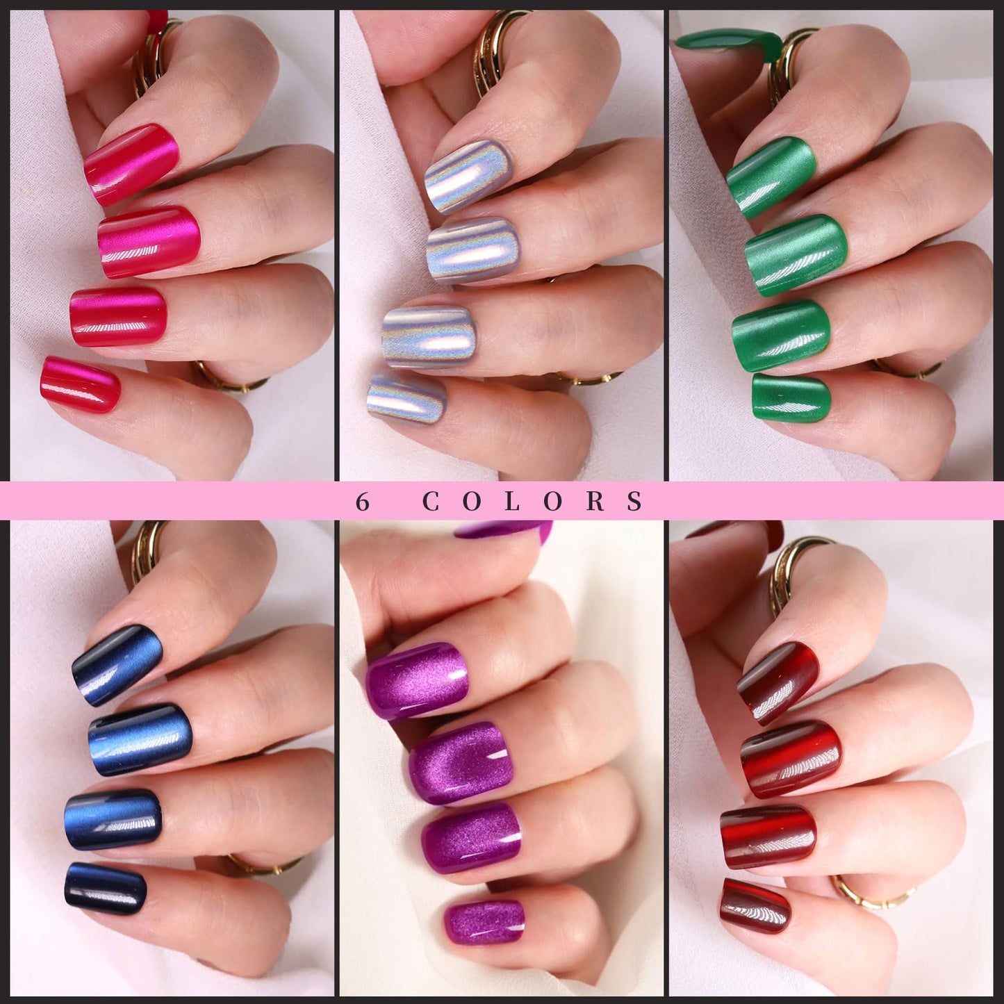 FANDAMEI Press on Nails, 6 Colors Press on Nails Short, Glossy Cat Eye Nails Short Square, Natural Fake Nails for Women, with Adhesive Tabs