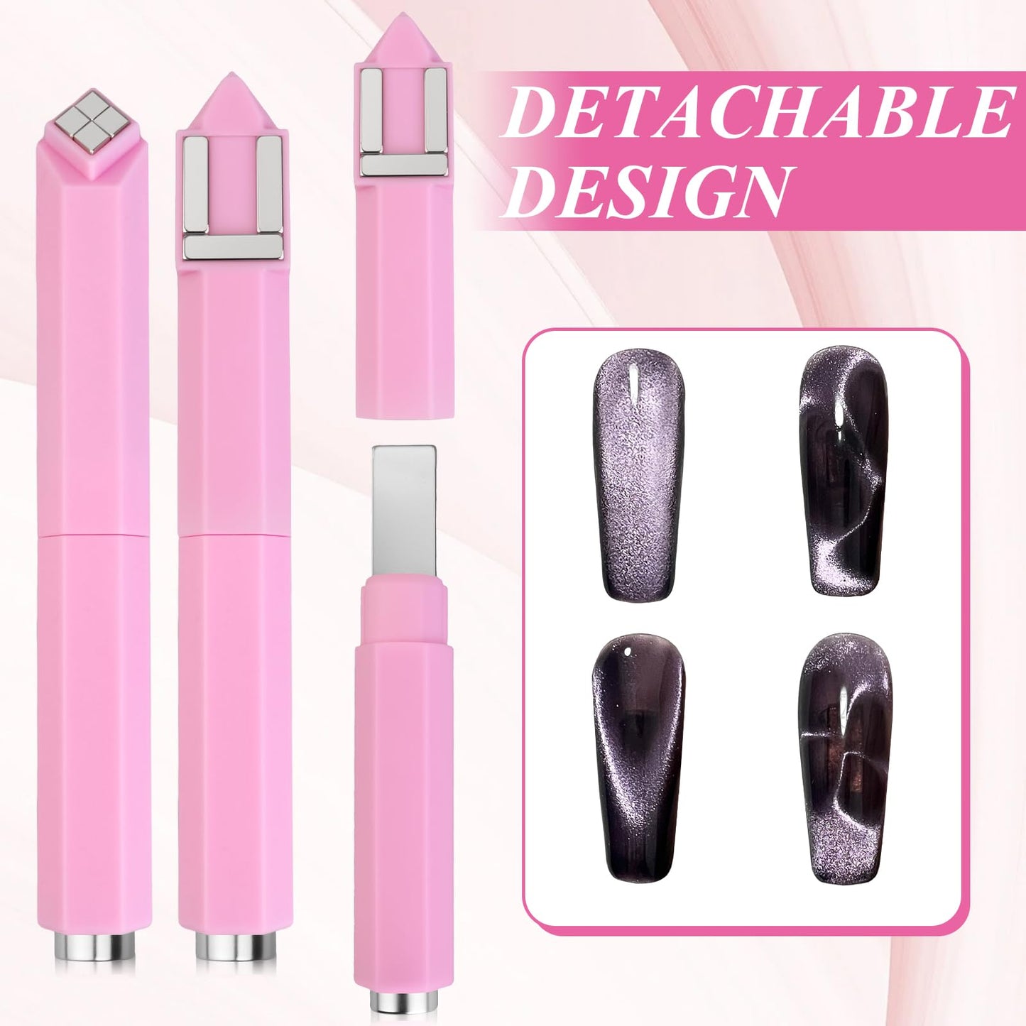 Plman 4 in 1 Cat Eye Nail Magnet, Multifunctional Cat Eye Gel Nail Polish Magnet, Beginner-friendly Cat Eye Magnet for Nail, Nail Magnet Tool for Nail Art DIY Home, Salon, Studio (4 in 1 Set-Pink)