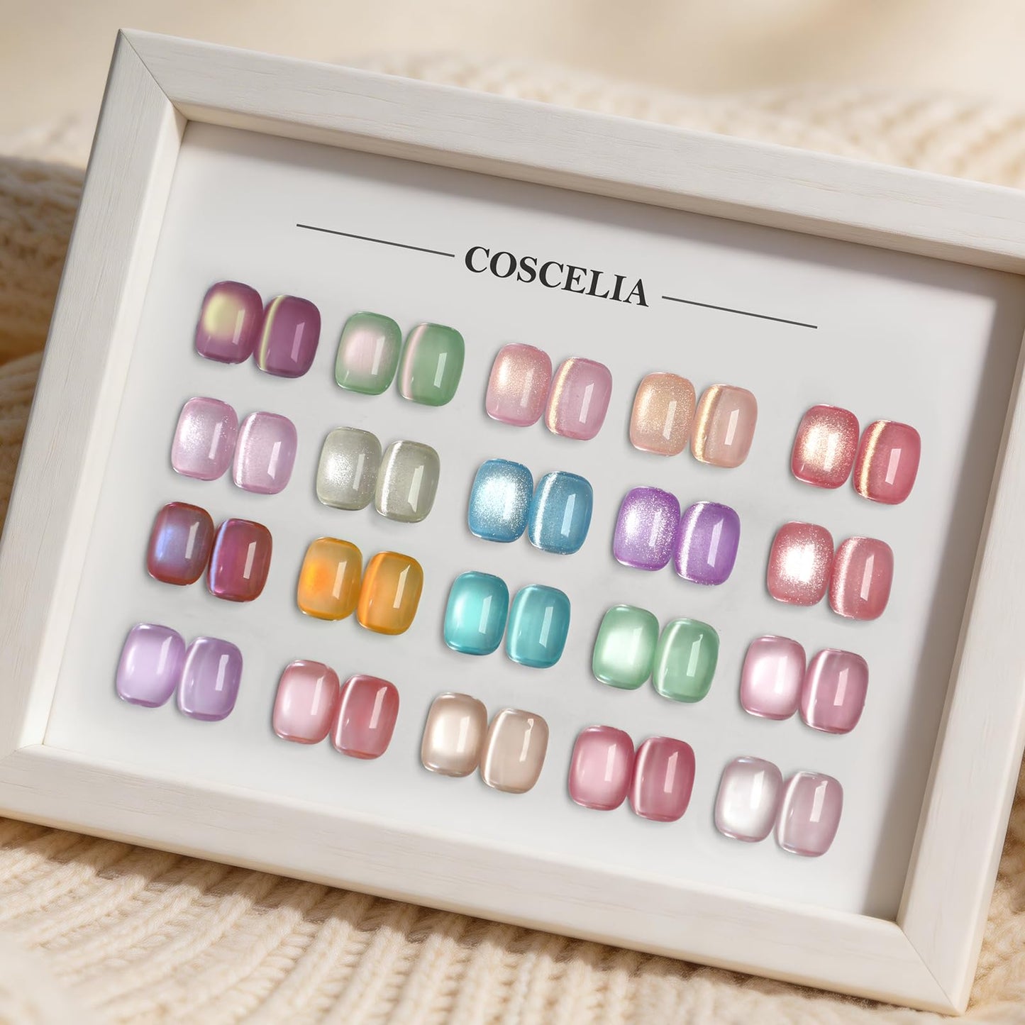 COSCELIA 20pcs Cat Eye Gel Nail Polish Set, 20 Spring Summer Colors Jelly Cateye Gel Polish with Magnet Collection Pink Milky Purple Blue Green Pink Magnetic Nail Polish Starter Kit Gifts for Women