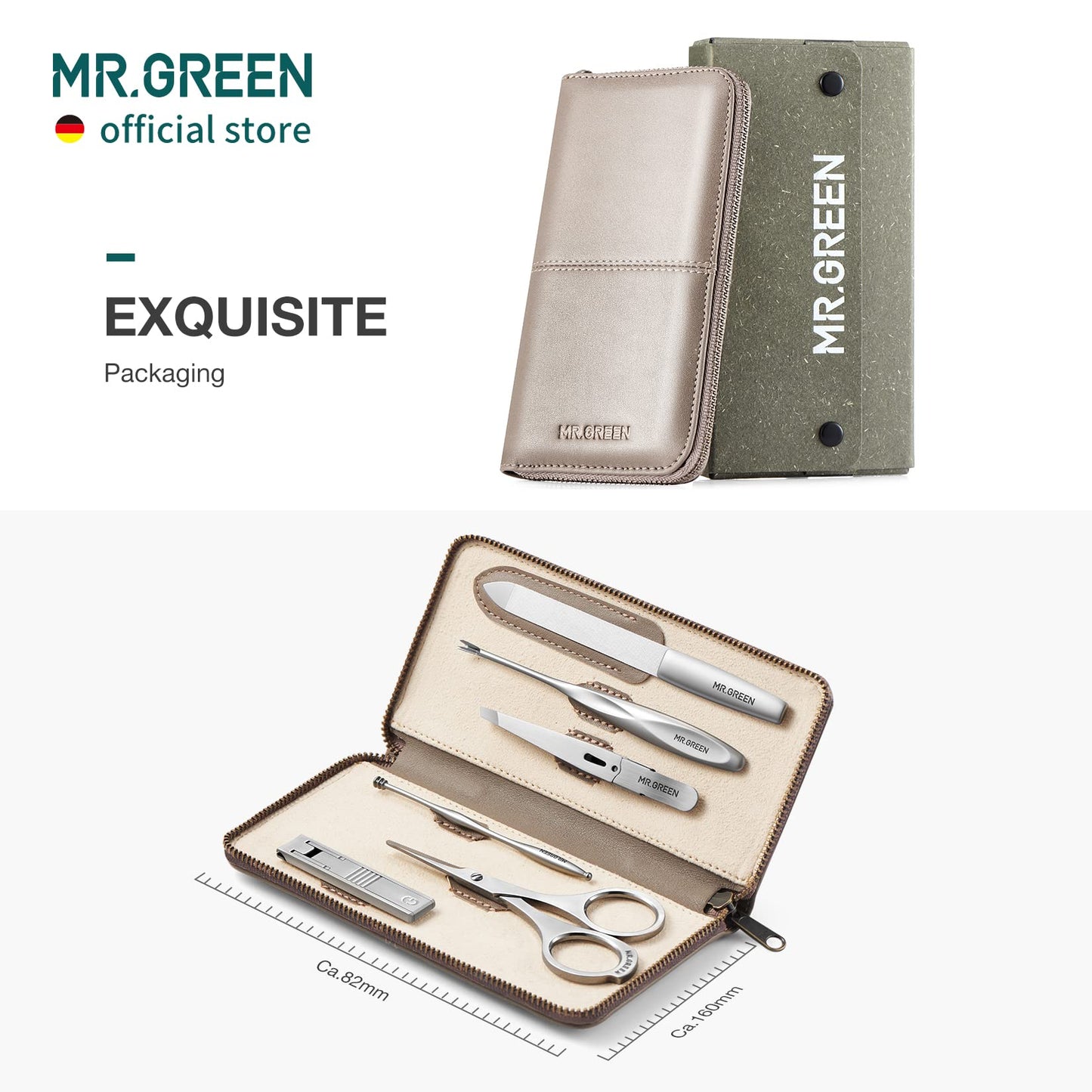 MR.GREEN Portable Luxury Manicure Sets Stainless Steel Pedicure Kits with Full-Grain Cowhide Leather Cover Personal Care Tools Set