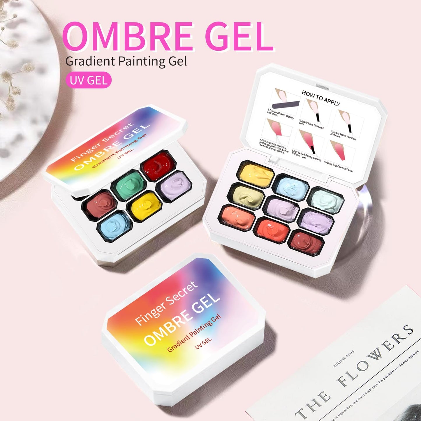 AOBOO Ombre Gel Nail Polish with Metal Grabber,100pcs Nail Sponges for Nail Pat Painting Gradient Blooming gel ombre & pat paint for nails Multistyle French Manicure Nail Art