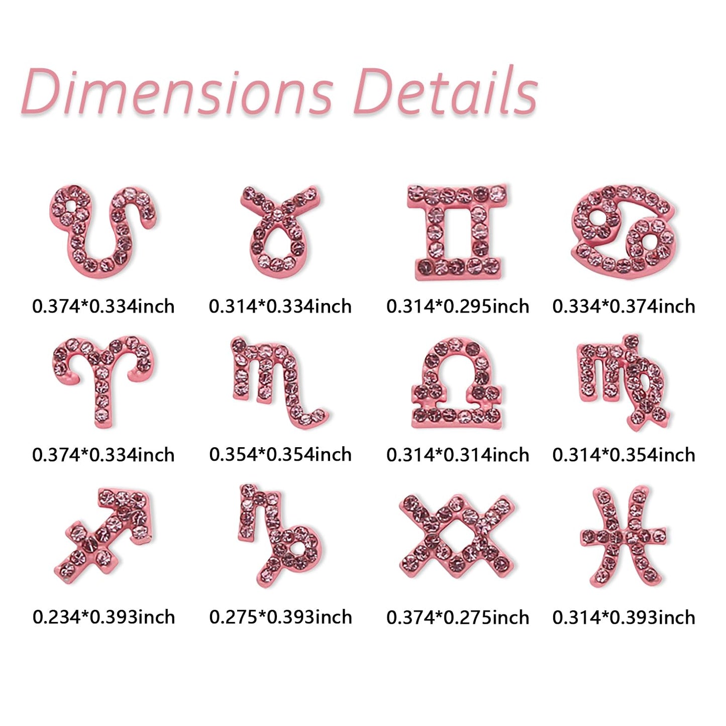 JERCLITY 48 Pieces Pink Silver Alloy Zodiac Nail Charms Zodiac Signs Nail Studs Constellation Words Charms for Nails Twelve Constellation Nail Charms Set for Women Girls Nail Art