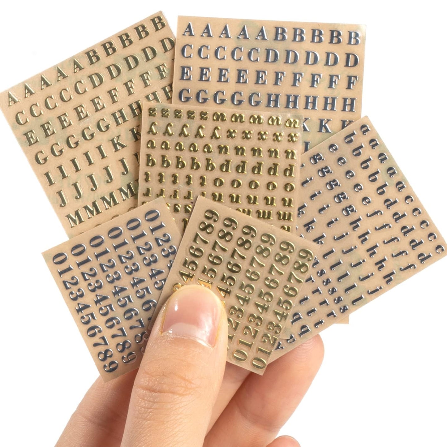 EORTA 6 Sheets 4.5mm Alphabet Number Stickers Mini Letters Stickers Glitter Alloy Self Adhesive Stickers for Keyboard Epoxy Resin Casting Decoration DIY Crafts Scrapbook, 4.5MM