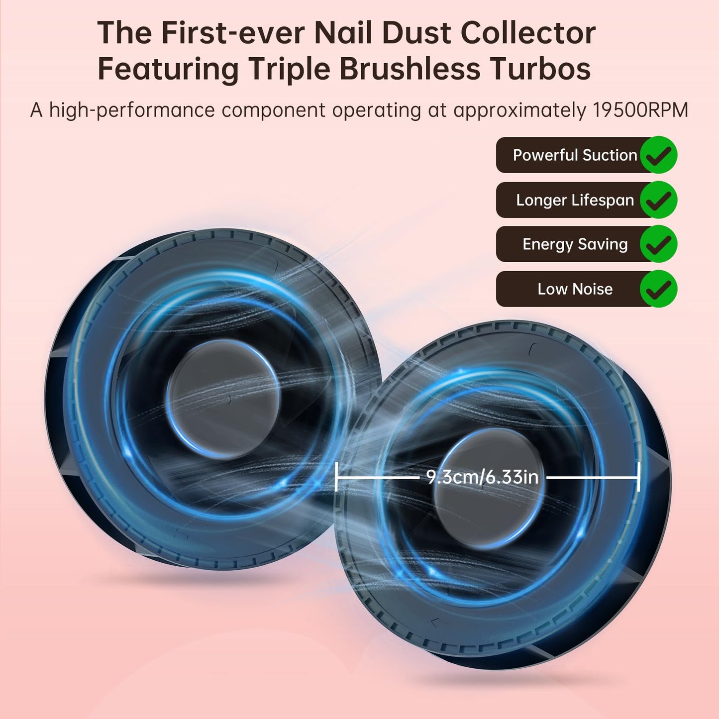 CHRISTINE SHELLY Cordless Nail Dust Collector, Professional Portable Dust Collector Nail Tech, Powerful 2400PA 19500RPM Nail Fan Vent Dust Collector Extractor with 50 Gears, Low Noise, Nail Salon