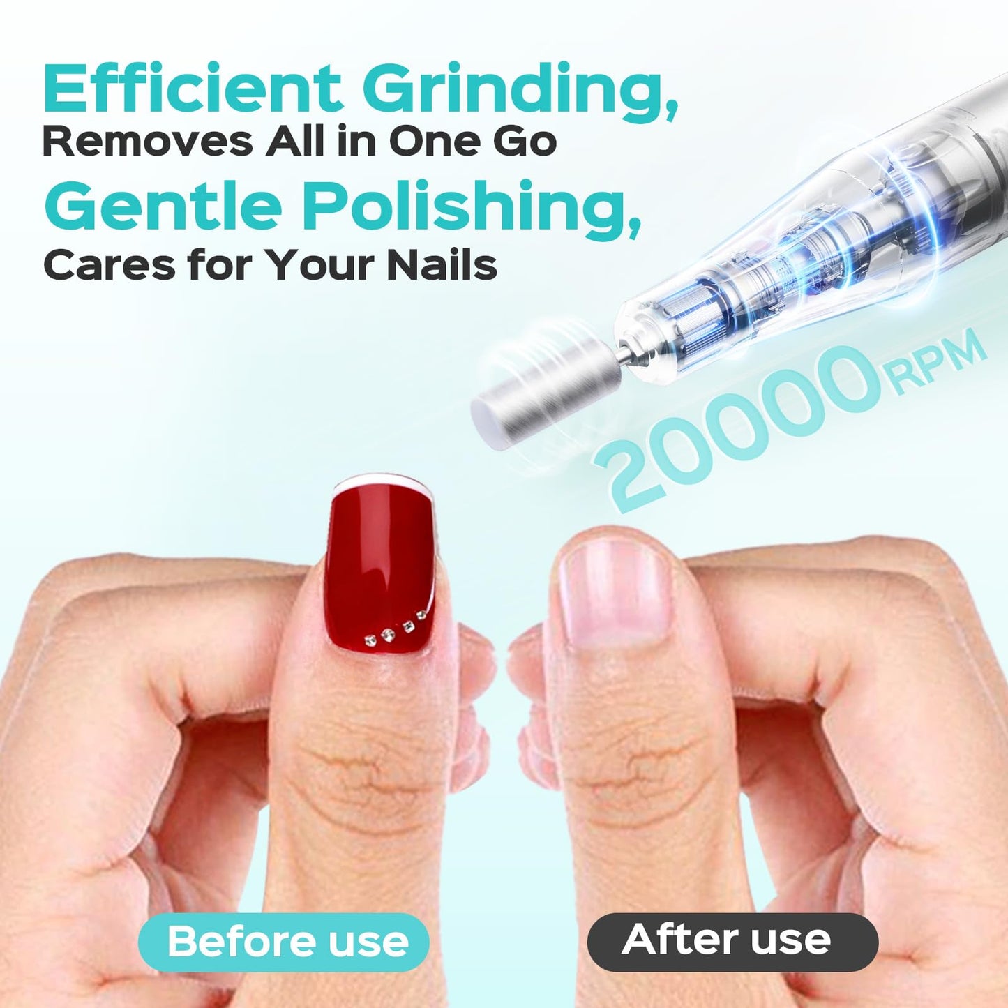 COSLUS C52 Electric Cordless Nail Drill: Professional Nail File kit with LED Screen for Acrylic Gel Powder. Portable for Home DIY & Salon Use. Manicure Pedicure for Beginners, Women, Travel, Gray