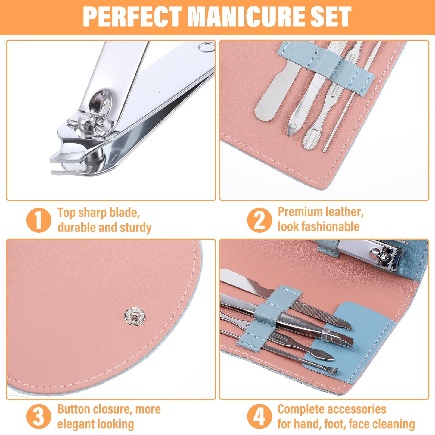 12 Set Mini Nail Clipper Kit Professional Manicure Kit Bulk 7-in-1 Stainless Steel Manicure Set Bulk with Portable Travel Case, Complete Nail Care Pedicure Tools for Women Men Home Salon Use