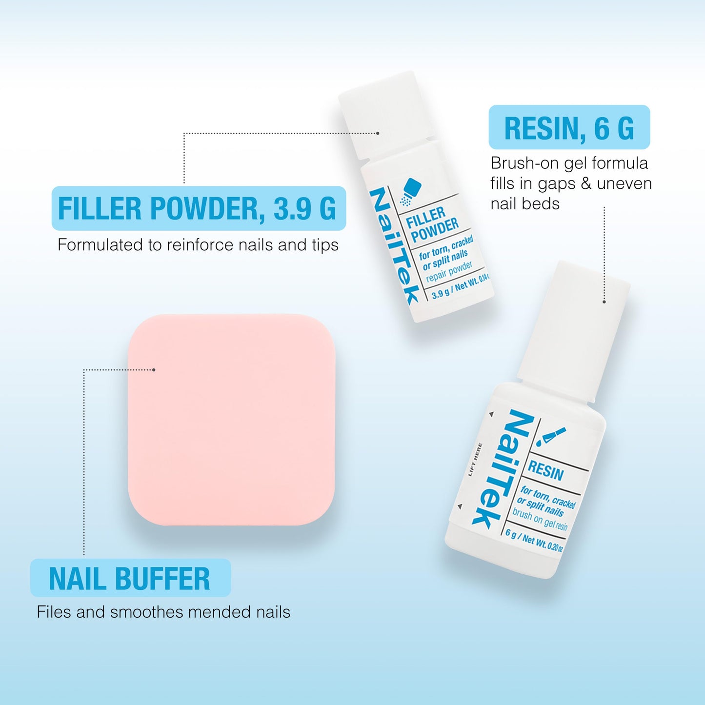Nail Tek Nail Repair for Damaged Nails – Filler Powder & Resin Kit for Cracked or Split Nails, Strengthener and Growth Recovery, 1 Pack