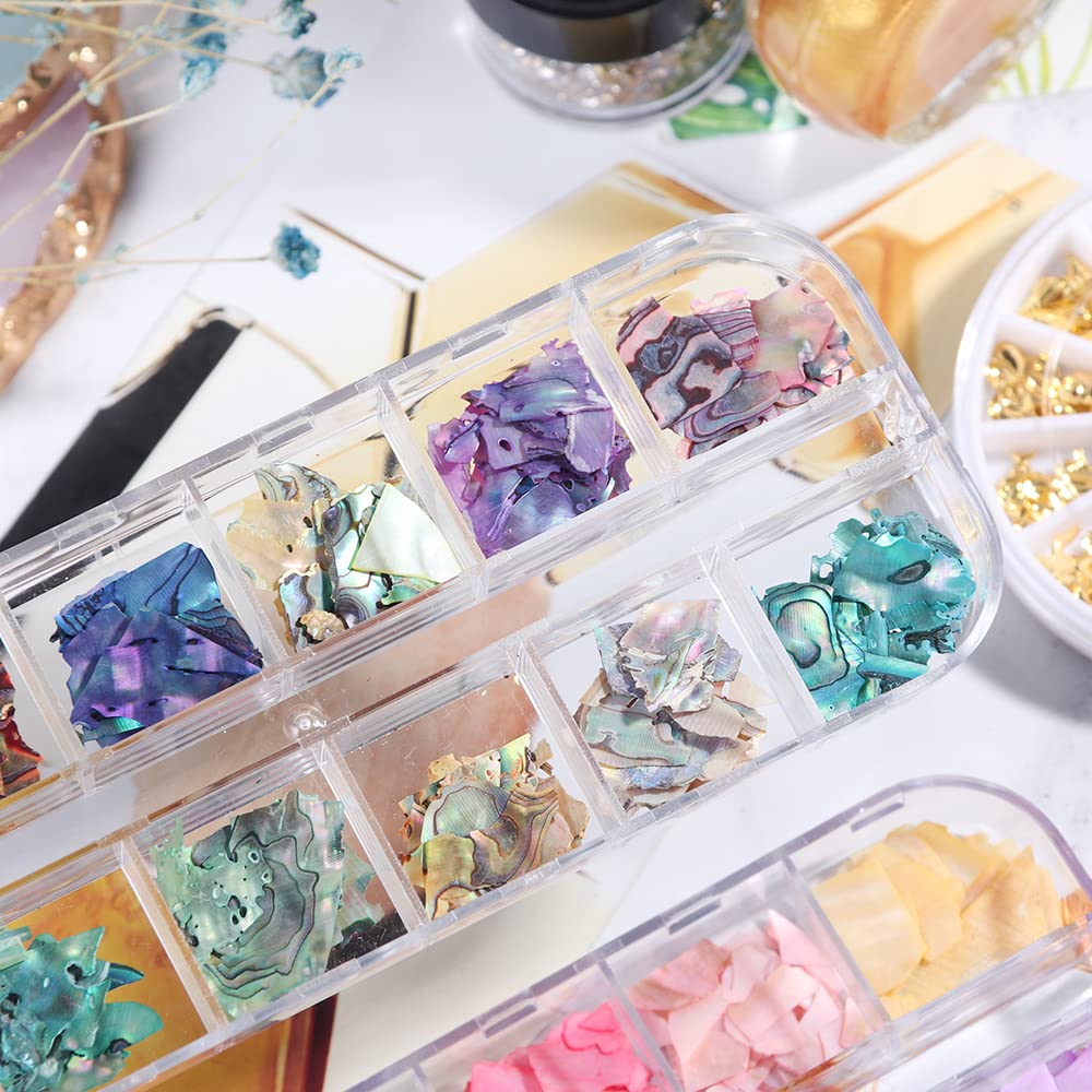 CHANGAR Abalone Shell Flakes for Nail Art - Colorful Seashell Sequins Glitter Irregular Slices for Manicure DIY Paillette Accessories