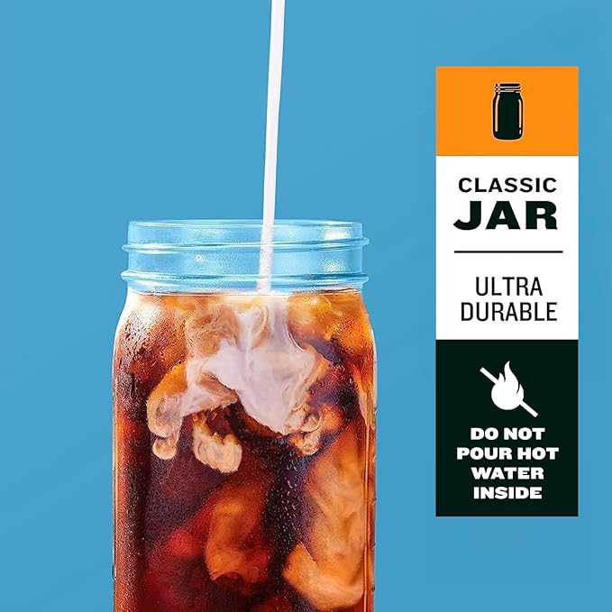 County Line Kitchen Glass Mason Jar Pitcher with Lid - Wide Mouth, 2 Quart (64 oz) - Heavy Duty, Leak Proof - Sun & Iced Tea Pitcher, Cold Brew Coffee, Breast Milk Storage, Water - Sky Blue