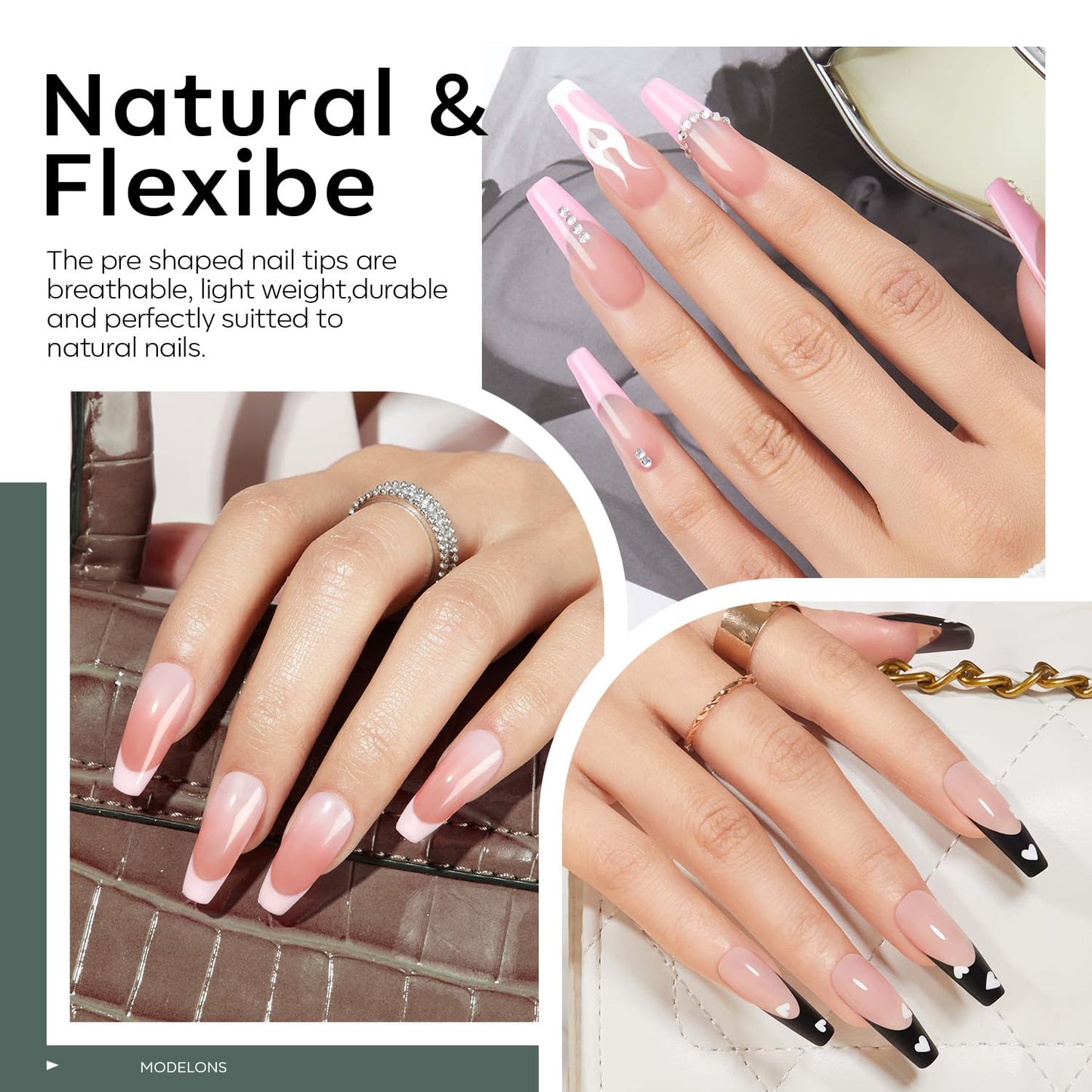modelones X Nail Gel Kit, Fake Nails Long Coffin, 9-in-One Glue Prep Dehydrator & Portable Mini U V Light Acrylic Clipper, 500Pcs Coffin Tips for Extension Kit DIY Salon Home Gifts for Women