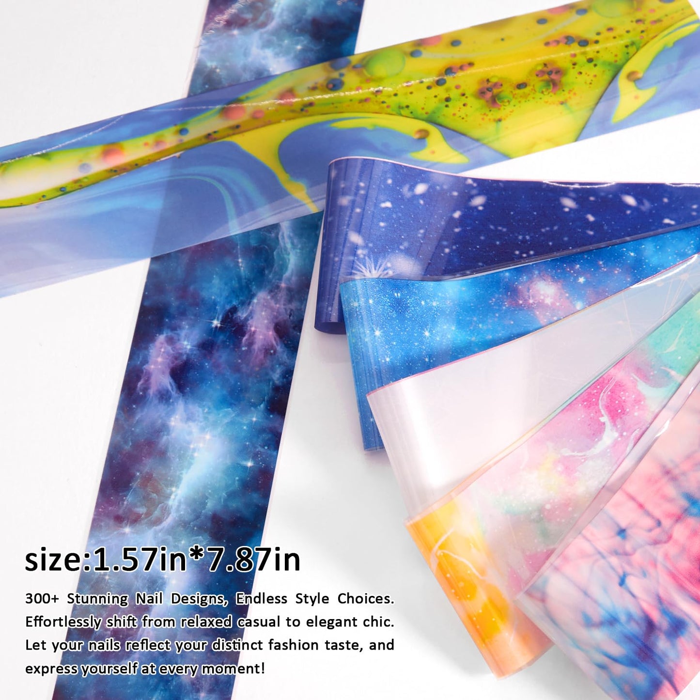 DANNEASY 300 Sheets Holographic Nail Foils Film, Iridescent Nail Art Transfer Foil Stickers Marble Leopard Print Foil Paper Sheets Starry Sky Star Design Sticker for Nails Decoration Supplies