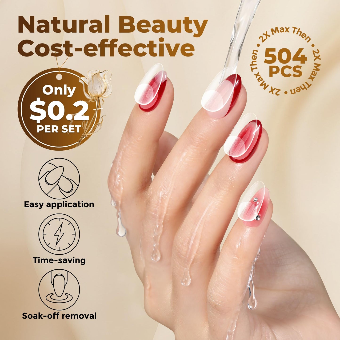 UNA GELLA Oval Fake Nails Pre-shape 504pcs Almond Gel Nail Tips Round Almond Press on Nails for Full Cover Acrylic Round Oval Full Nails False Nails 12 Sizes False Soft Gel Tips