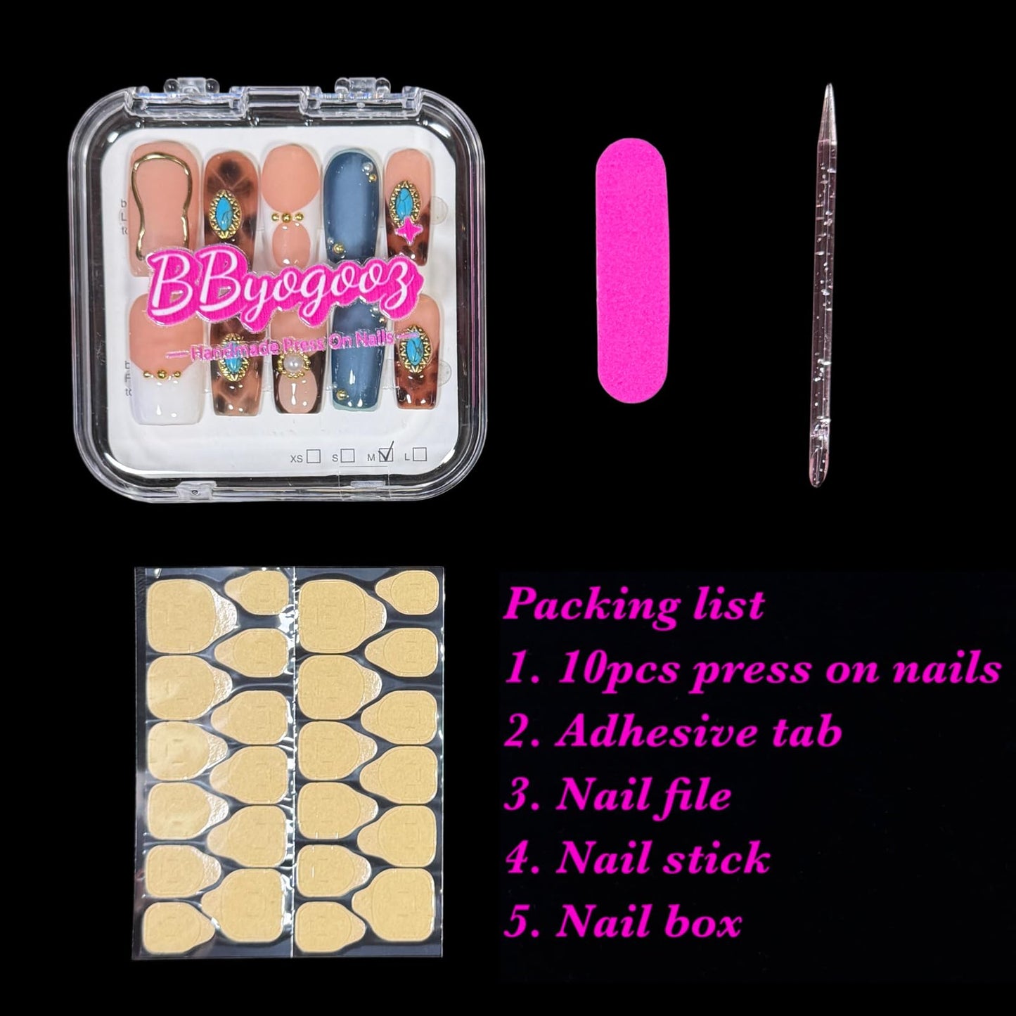 Handmade Press on Nails - Turquoise & White French Tip Short/Medium Square Shape, Amber Print Acrylic Reusable False Nails with Pearl Accents (Turquoise, L)