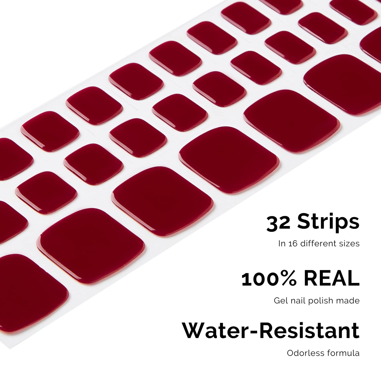 NAILOG Semi Cured Gel Nail Strips, Toe Nail Polish Strips with Glossy Gel Finishing | Buy 3 Get 1 UV Lamp| 32 Pieces Long Lasting Pedi Stickers | Rouge Noir
