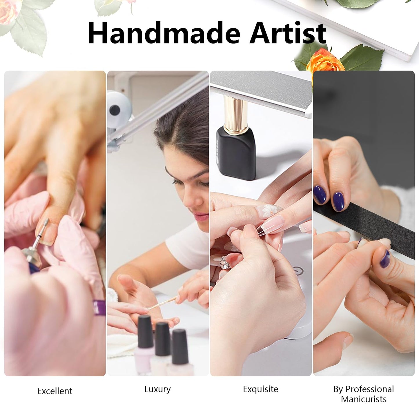 MNAFAYY 100% Handmade Nails Cherry Extra Long 3D Gems French Press On Nails White Full Cover Luxury Gorgeous Reusable UV Finished Fake False Nails Acrylic Nail Kit With Box Gifts Women Mother's Day S
