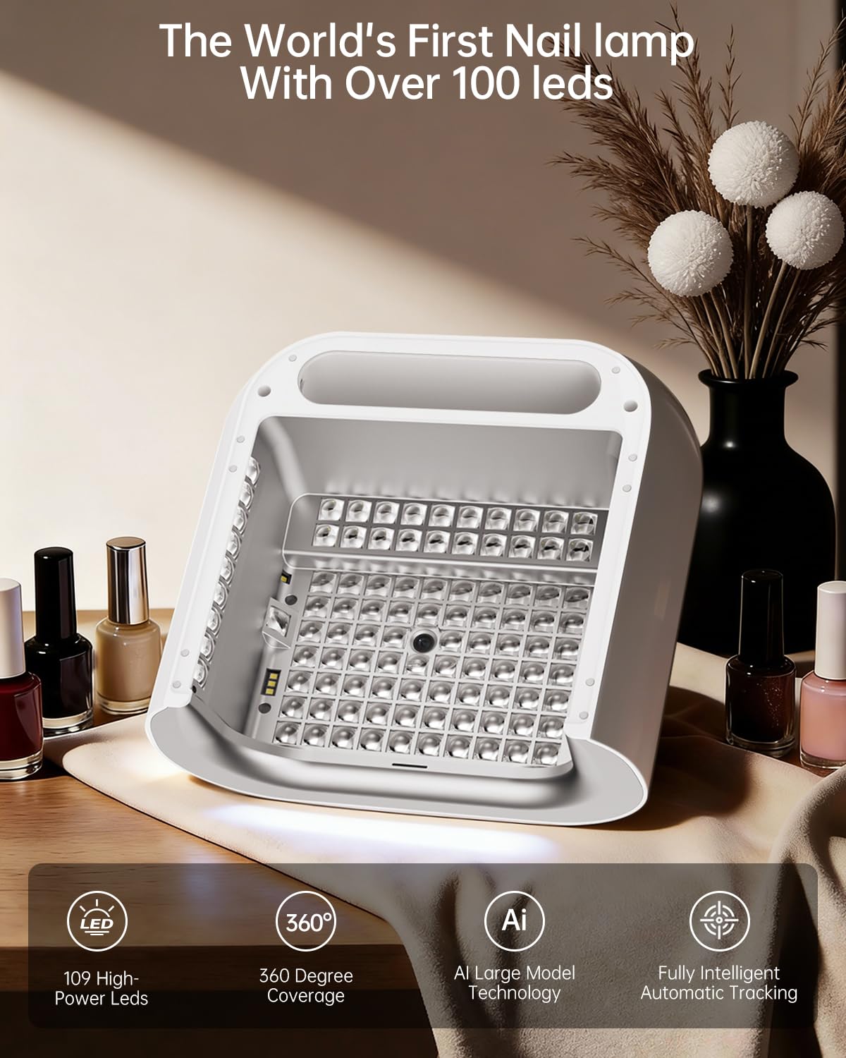 AI Health Best Nail Lamp-O NAIL AI Precision Scan,Reduce Excess UV Skin Damage-2in1 AI Computer&Nail Dryer with HD Visible Screen,109 LEDs 2X Faster Curing,Nail Curing Lamp for Salon and Home