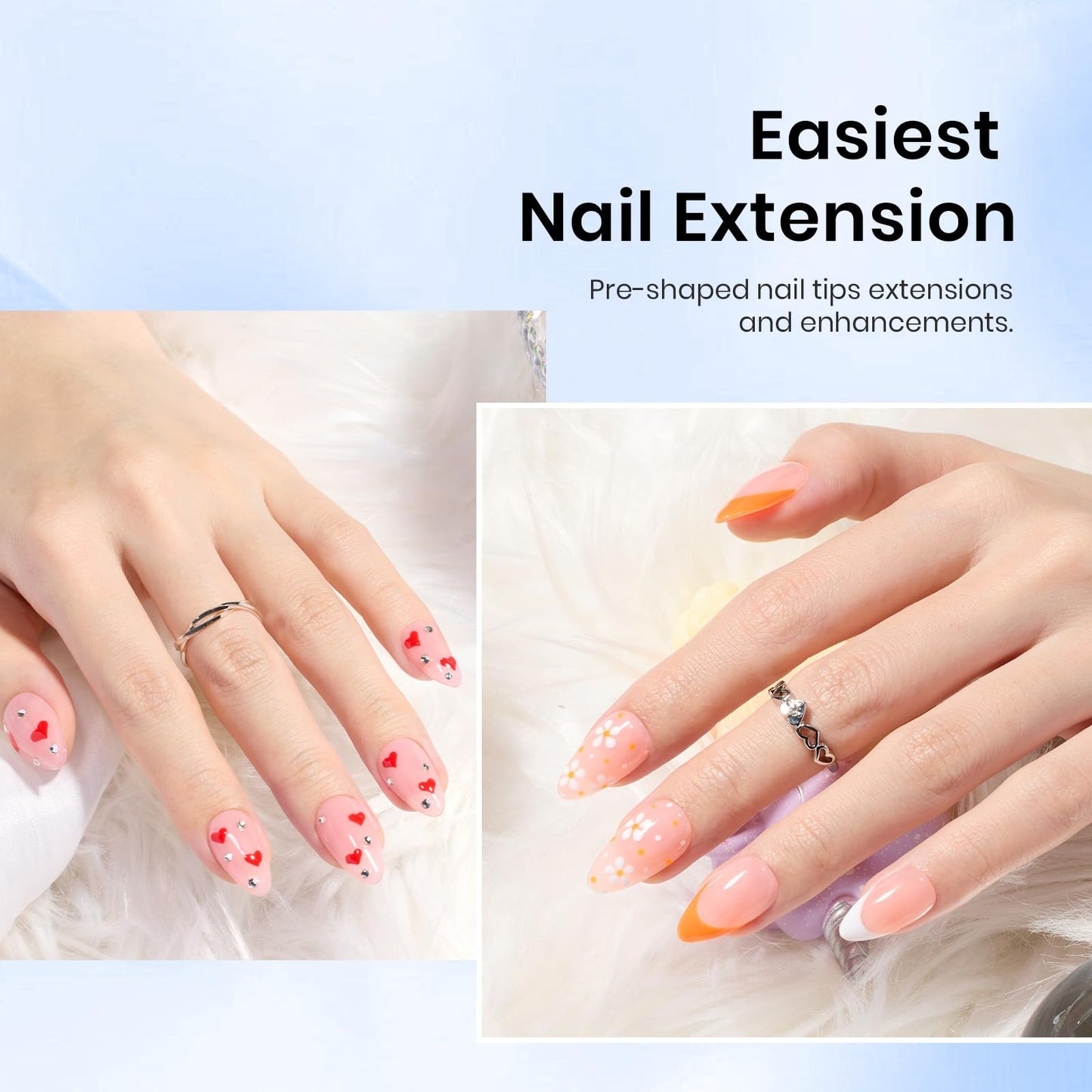 Beetles Gel Nail Kit 504Pcs Short Almond Gel Nail Tips with 9 in 1 Nail Glue Nail Extension Set Uv Led Lamp Acrylic False Tips Kit DIY Nails Art Gifts for Women