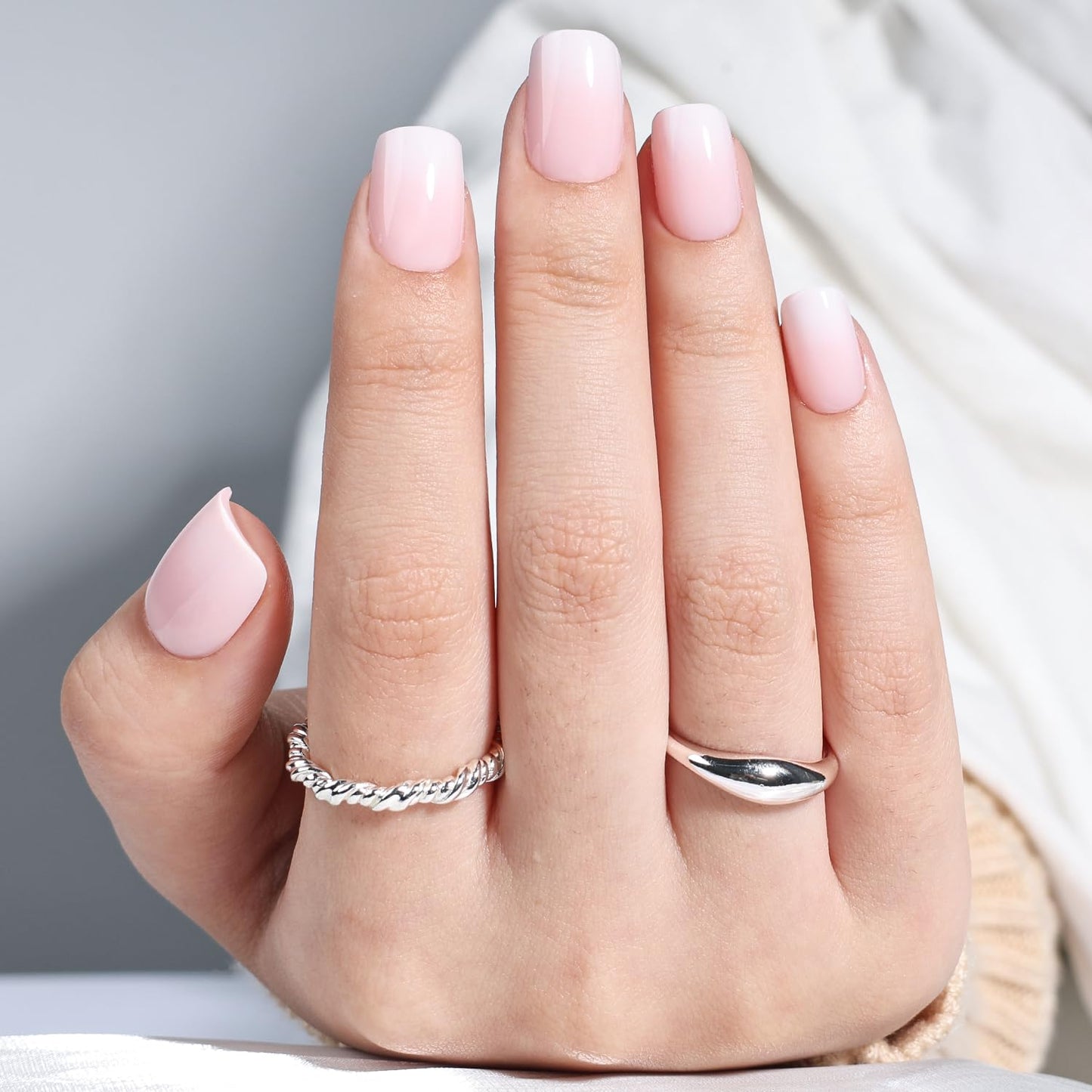 Leefrei Press On Nails - Short Square Light Pink Press on Nails Glossy Finish Nails Press Ons for Women DIY Fake Nails Kit with Glue, Reusable Glue on Nails Short in 15 Sizes - 30pcs, Blush Milk