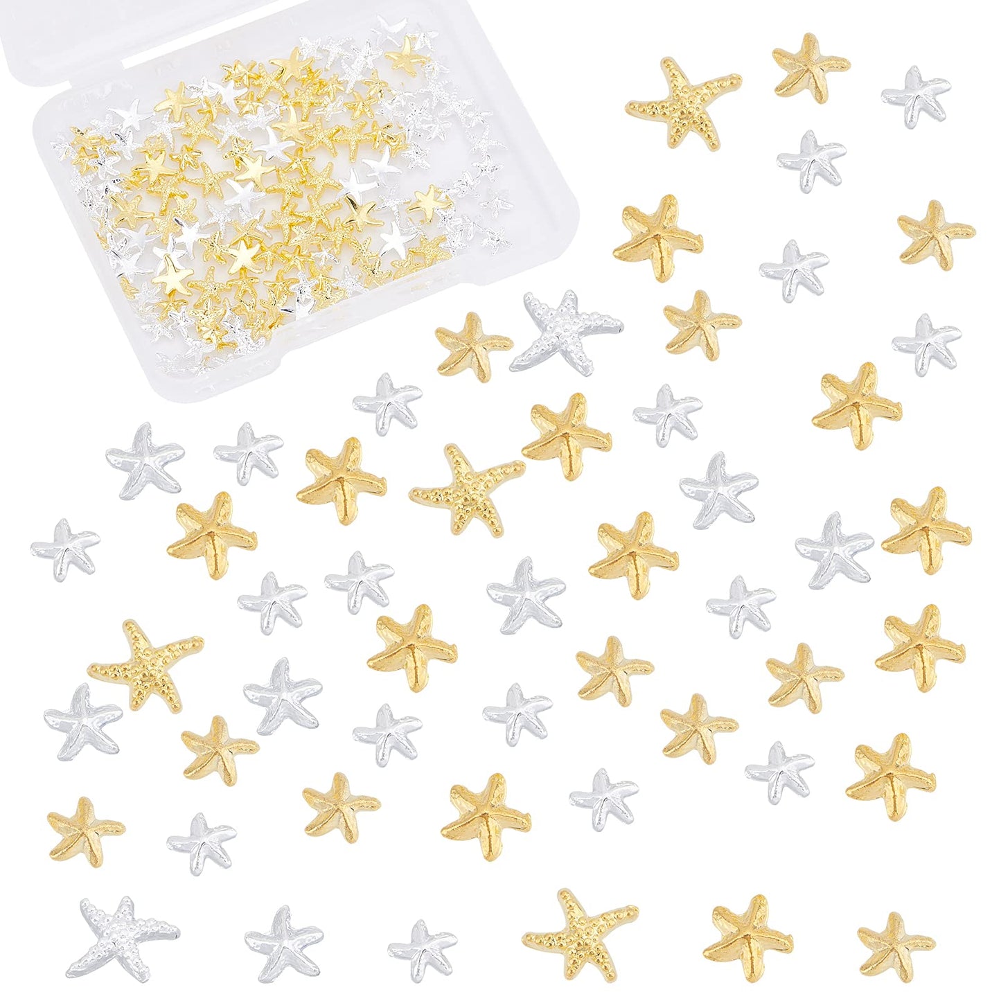 OLYCRAFT 180pcs Starfish Nail Charms Metal Cabochons Starfish Nail Art Decorations Brass Charms Gold Silver Nail Art Accessories Starfish Charms for Jewelry Making Nail Arts Decoration