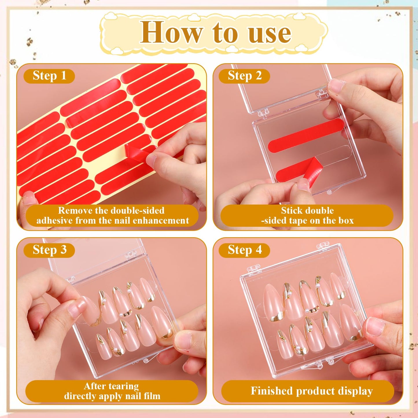 SHENLIU 50 Pack Press on Nails Packaging Box, Clear Acrylic Press on Nail Storage Box with 120 Adhesive Double Sided Tape, Fake Nails Storage Case Nail Display for NailArt Salon Business Supplies