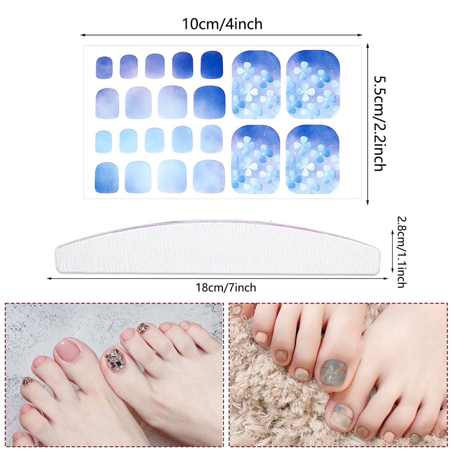 YECIRALA 20 Sheets 440 Pcs Minimal Designs Toe Nail Polish Stickers Full Nail Wraps for Women Girls Glitter Gradient Marble Gel Nail Strips for Toes Toenails Stickers Nail Polish Strips