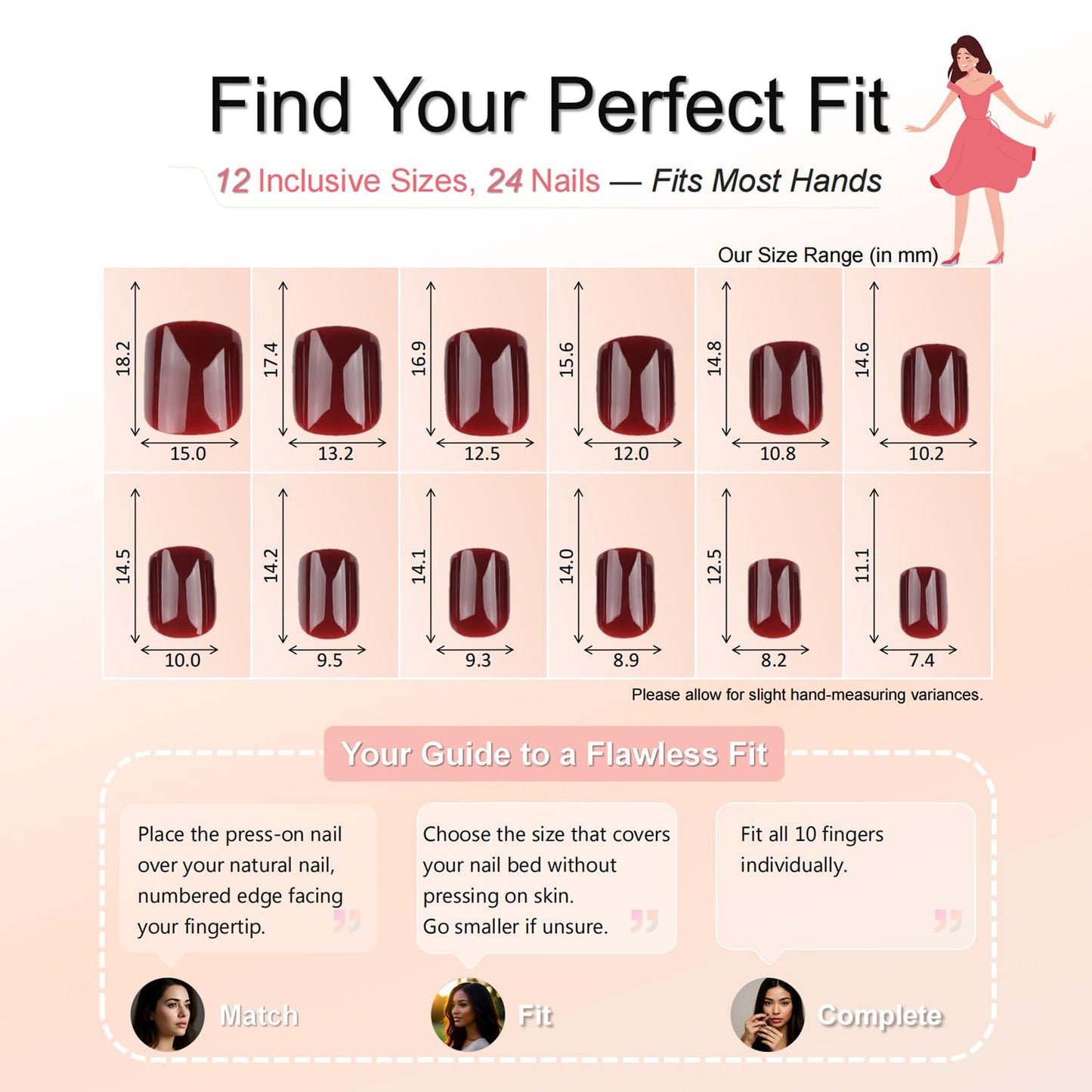 Taoyisent Burgundy Wine Red Short Press On Nails, Glossy Deep Red Fake Nails, Natural Square Shape Nail Tips, Reusable Press On False Nails for Women, Salon Quality Elegant Classic Style, 24PCS