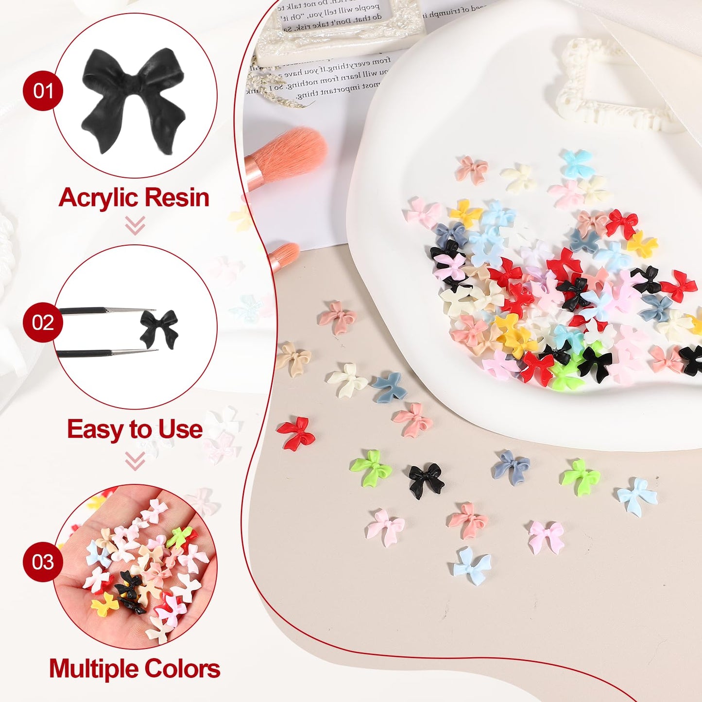 YELARXI Nail Bows, 3D Flowers for Nails Acrylic Resin Bows Art Accessories - Fitting for (DIY Manicure - Tips Decoration - Women and Girls) 100 Pcs & Black