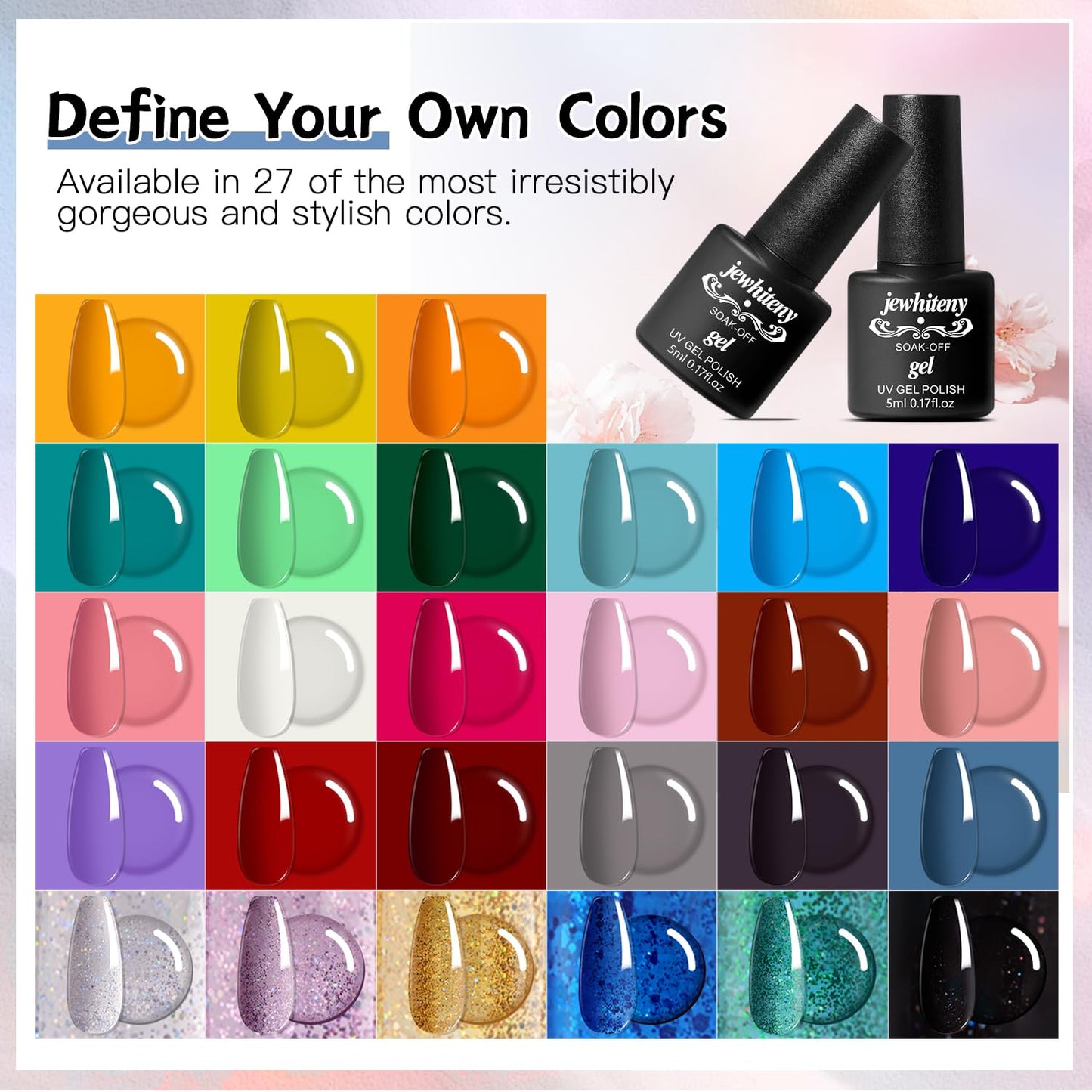 27 Colors Nail Polish Kit with U V Light, U V LED Nail Dryer Lamp Curing Gel Nail Polish Set Popular Gel Polish Set DIY at Home, Nail Manicure Tools