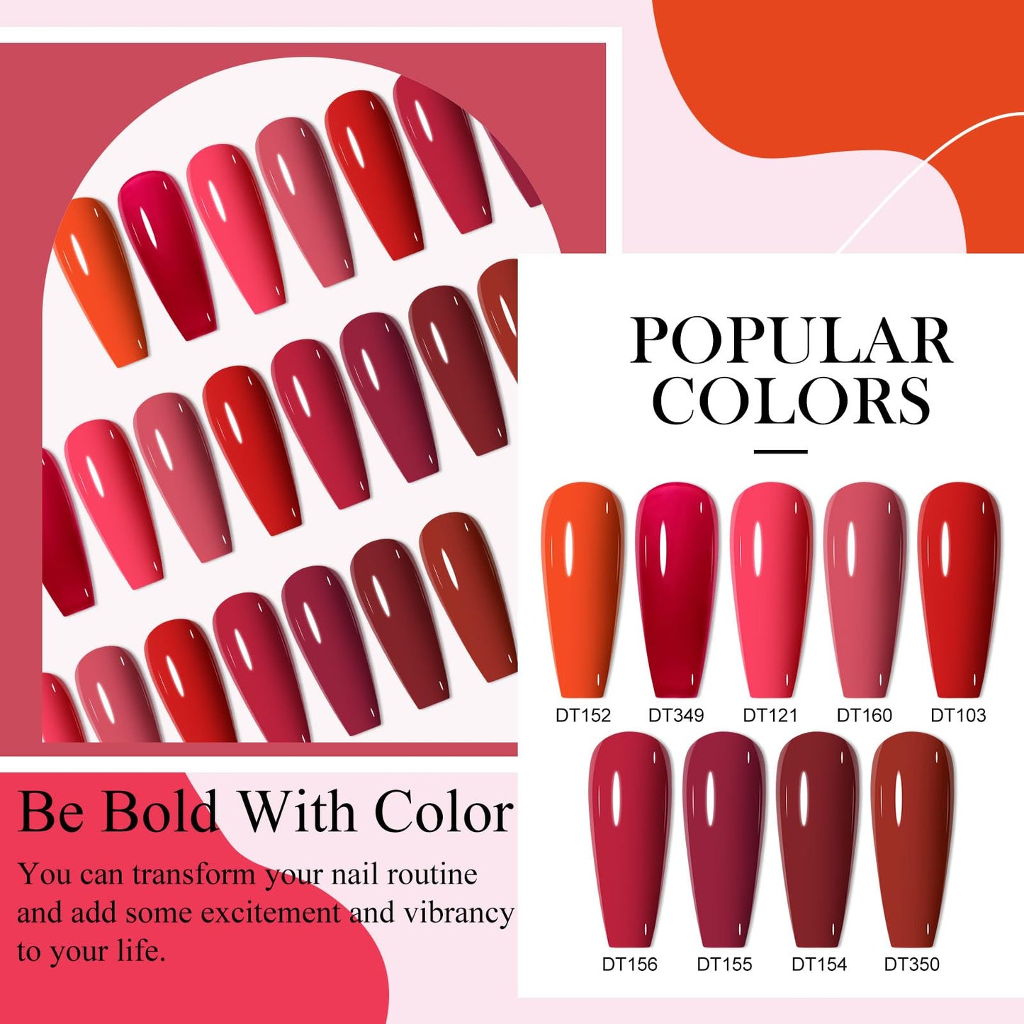 MEET ACROSS 12pcs Gel Nail Polish Set,Soak Off UV LED Lamp Gel Nail Polish Kit,Fashion Shimmer Nail Art Design Gifts for Women Manicure Salon (Red)