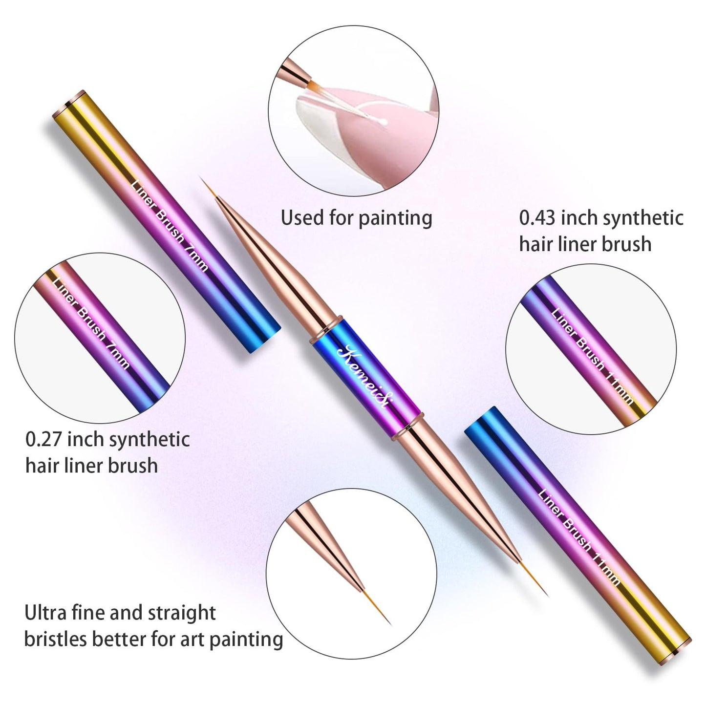 KEMEISI 2PCS Acrylic Nail Brush, Nail Liner Brushes&Size #16 100% Kolinsky Nail Art Brushes for Acrylic Application, Sturdy Handle Oval Shaped Acrylic Nail Design Tools for Professional Manicure DIY