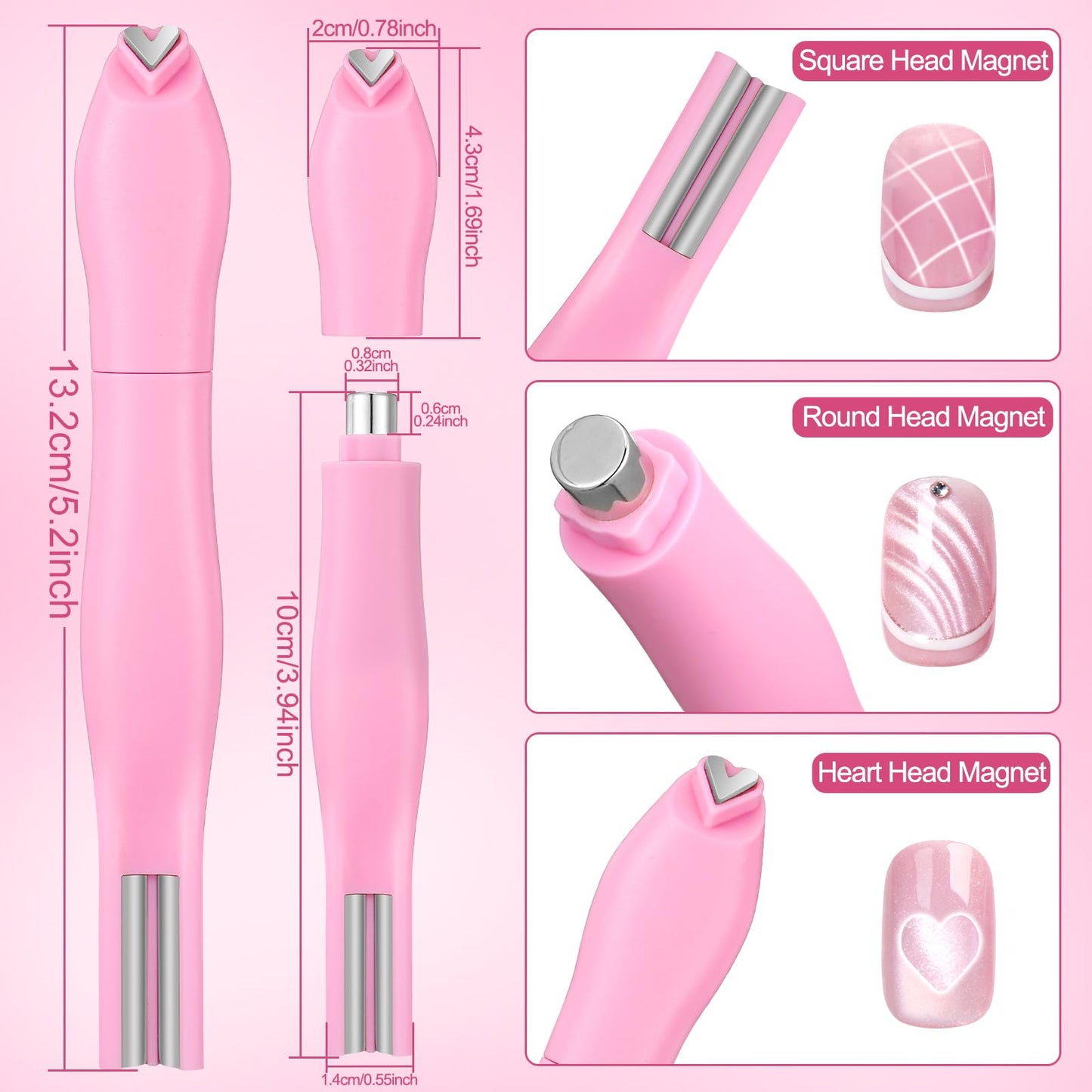 4 Pcs Cat Eye Magnet, Multi-Function Nail Magnet Pen Heart Magnet for Cat Eye Gel Polish, Cat Eye Nail Magnet Tool for Nail Art Design Home Salon Studio DIY
