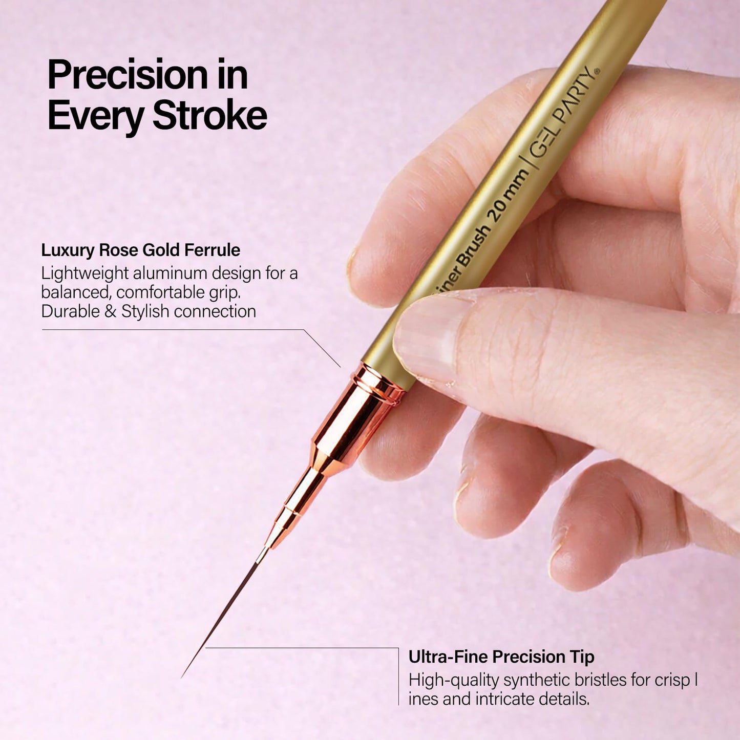GELPARTY 7Pcs Gold Nail Art Brush Set - Professional Ultra-Fine Liner & Detail Brushes for Gel Polish & Acrylic Nails - Includes Agate Stone Palette & Brush Holder - Manicure Drawing Tool Kit