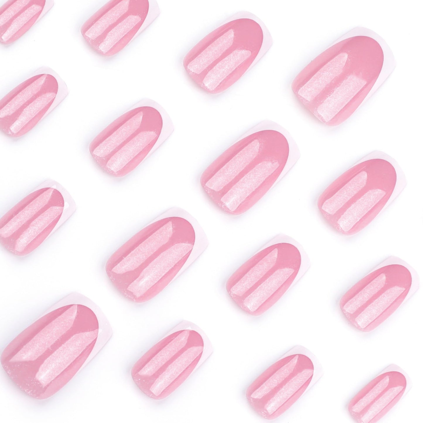 CTTHNBD Press on Nails Square - Medium, White French Tip Fake Nails - Glossy Glitter Full Cover Stick on False Nails - for Women 24 Pcs
