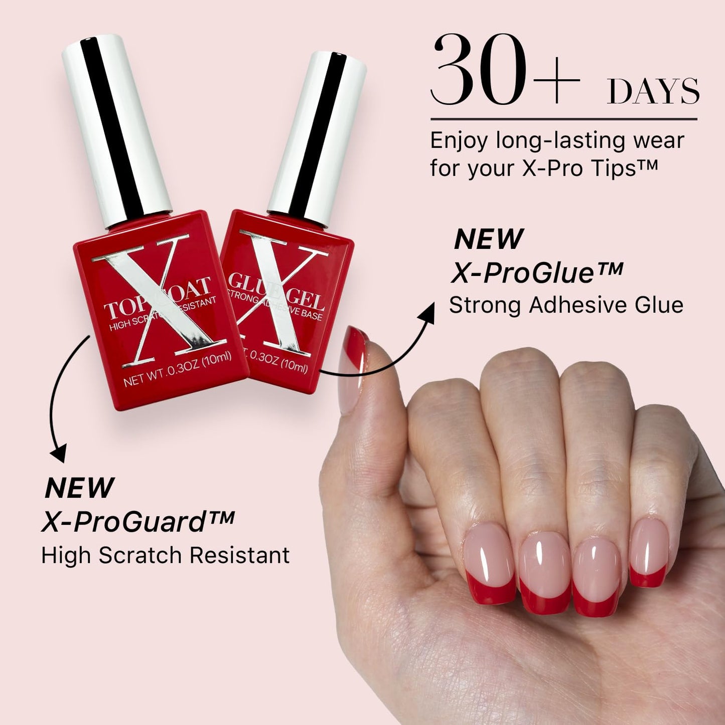 SXC Cosmetics French Tip Press On Nails – Red Series, Extra Short Square Fake Nails X-Pro Tips Starter Kit| 150PCS, 15 Sizes, 5 Styles, Beginner-Friendly