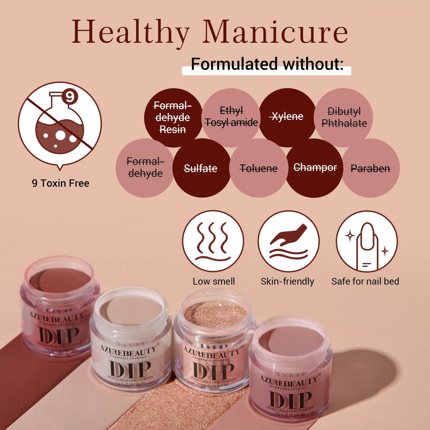 AZUREBEAUTY Dip Powder Nail Kit Starter, 4 Colors Skin Nude Brown Glitter, Dipping Powder Liquid Set with Base/Top Coat Activator for Daily French Nail Art Manicure DIY Gift 12 Pcs