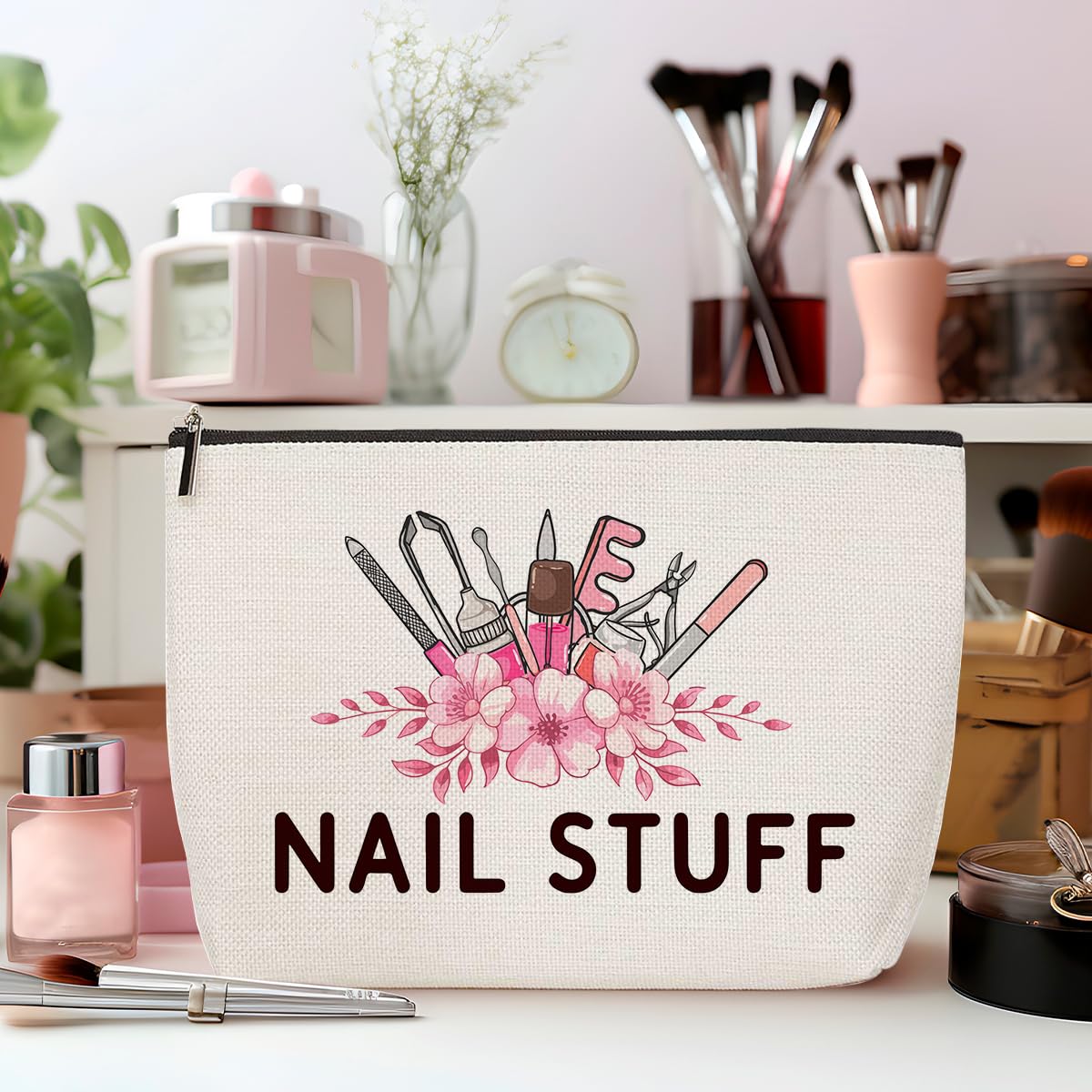 2 Pcs Nail Stuff Makeup Bag, Portable Pouch Purse Travel Essentials Organizer Cosmetic Bags for Women, Manicurist Travel Makeup Toiletries Accessories, Christmas Birthday Gifts for Women Manicurist