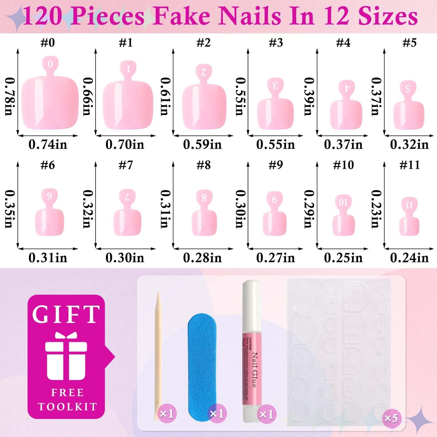 LoveOurHome 120pc Pink Press on Toenails Women Fake Toe Nails with Glue Tabs, Pink Fake Toenails Press on Toe Nails Glue on Toenail Acrylic Toes Nail Tips Artificial False Toenail for Women Girls