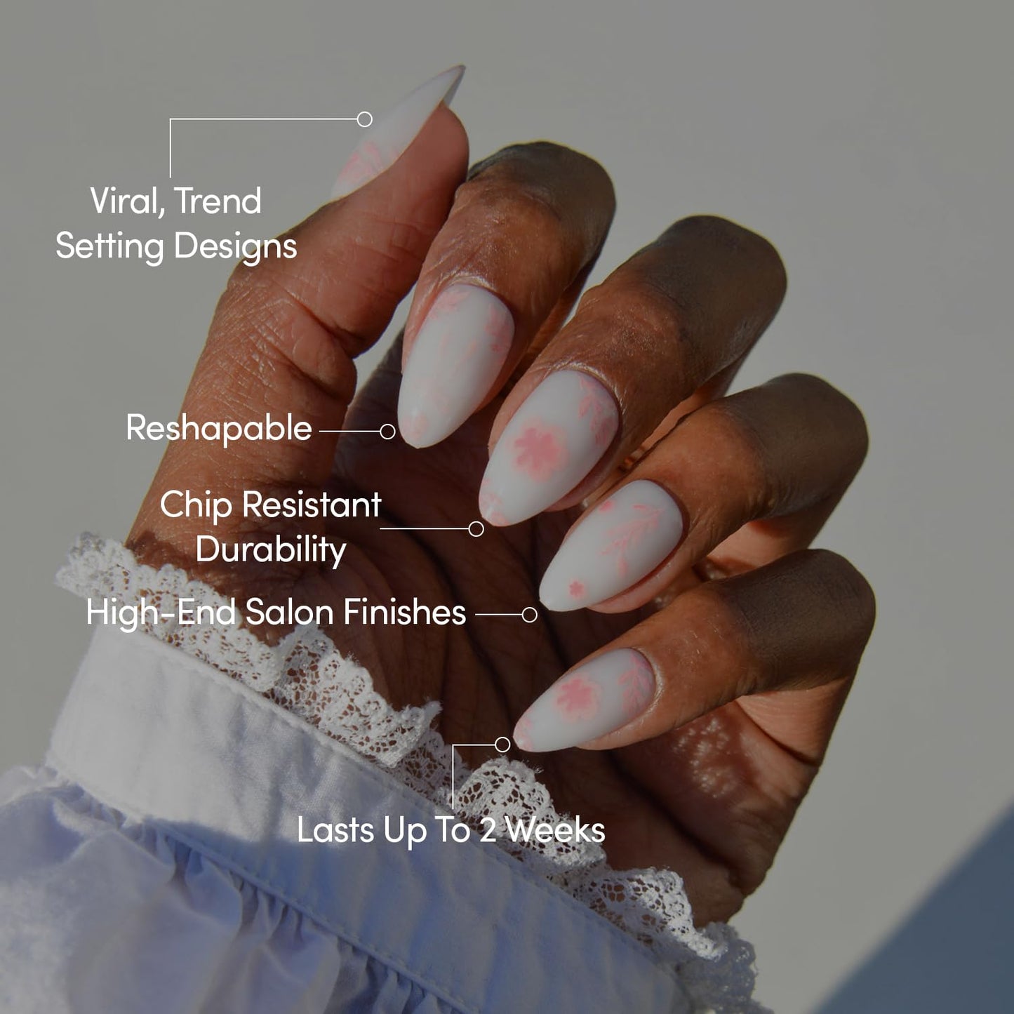 Glamnetic Press-On Nails Bundle - Flowers For You | 2 Short Almond Fake Nails with Romantic Floral Designs, Perfect For Valentine's Day | Durable, Salon-Quality Nail Kits