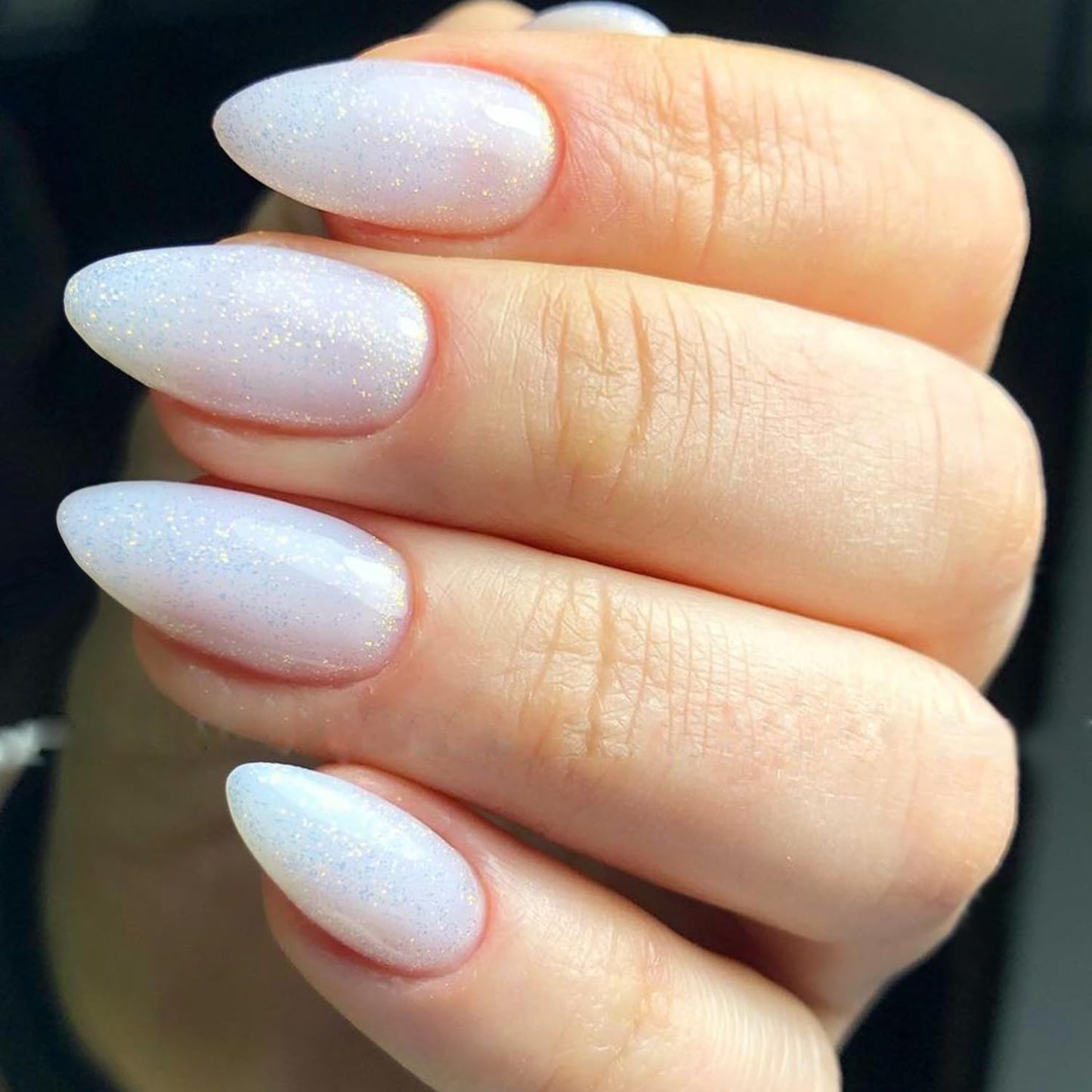 GLAMERMAID Nude Pink Press On Nails Short Almond, Handmade Jelly Soft Gel Nails Round Oval Fake Nails, Translucence Milk White Gel Nails Short Oval Natural Pure Medium Stiletto Stick Glue on Nails