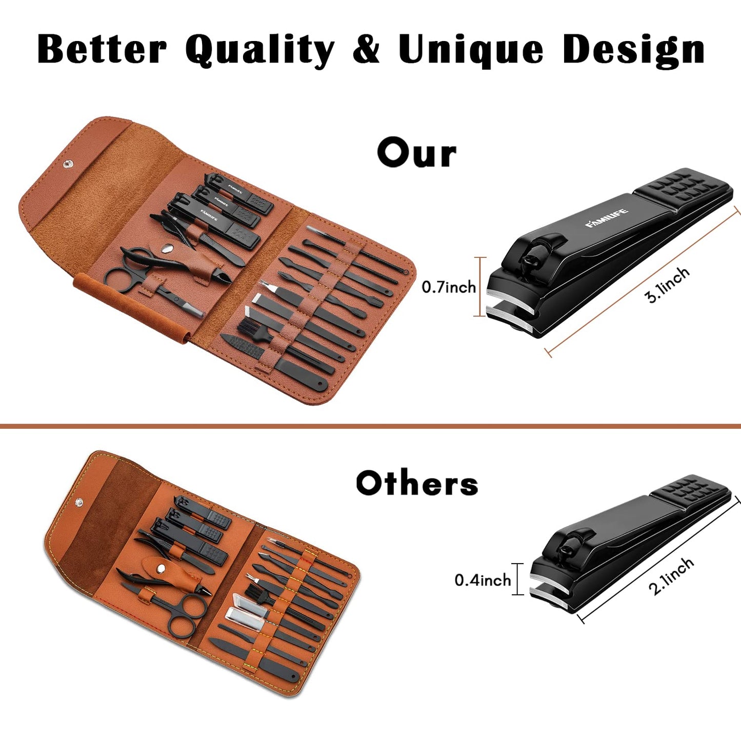 FAMILIFE Manicure Set, Professional Manicure Kit Nail Clippers Set 13pcs Stainless Steel Pedicure Tools Kit Grooming Kit Brown and Gifts for Men 16pcs Nail Clippers Pedicure Kit Manicure Kit Nail Clip